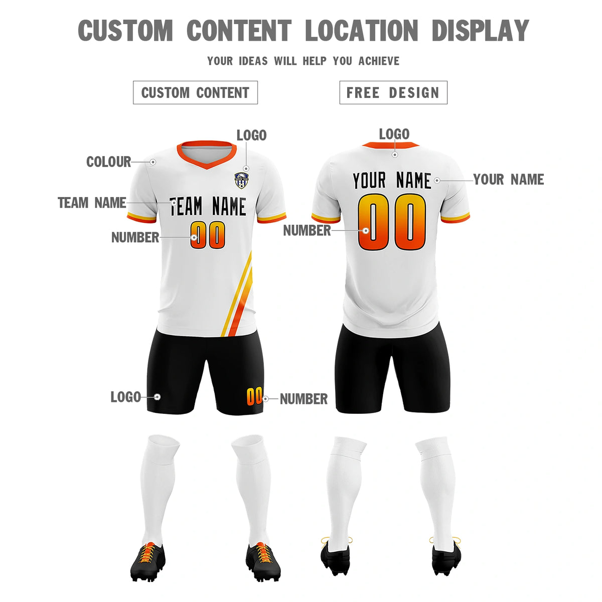 Custom White Gold01-Orange Gradient Fashion Sportswear Soccer Sets Jersey