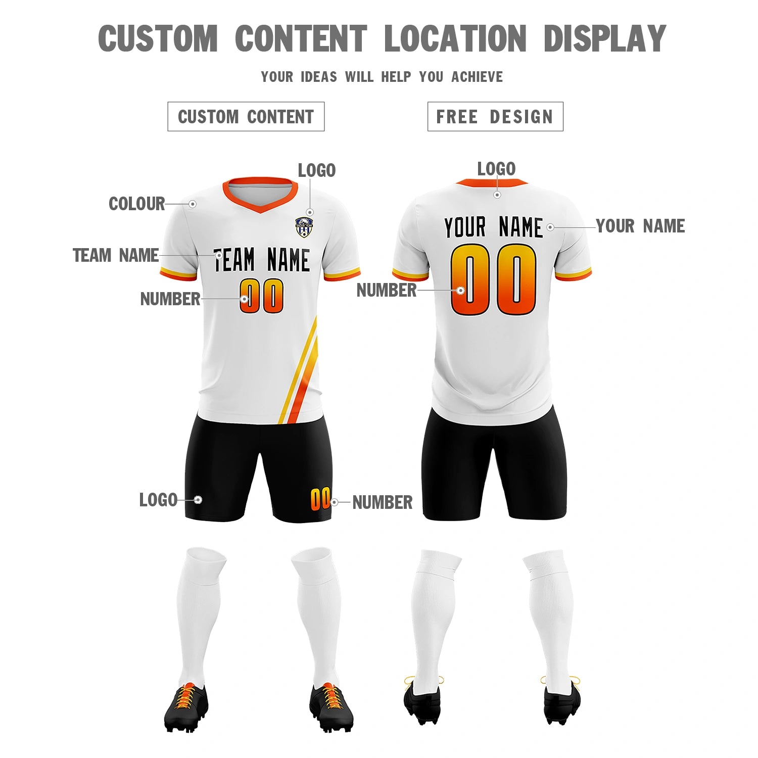 Custom White Gold01-Orange Gradient Fashion Sportswear Soccer Sets Jersey