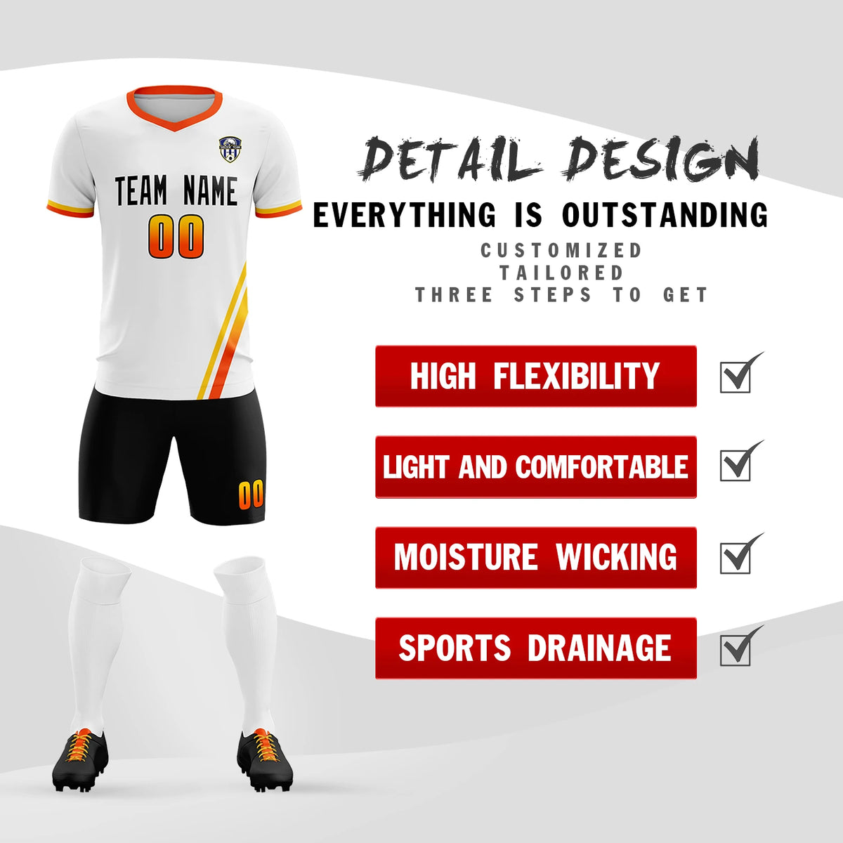 Custom White Gold01-Orange Gradient Fashion Sportswear Soccer Sets Jersey