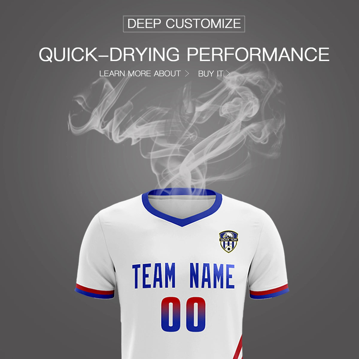 Custom White Red-Royal Blue Gradient Fashion Sportswear Soccer Sets Jersey