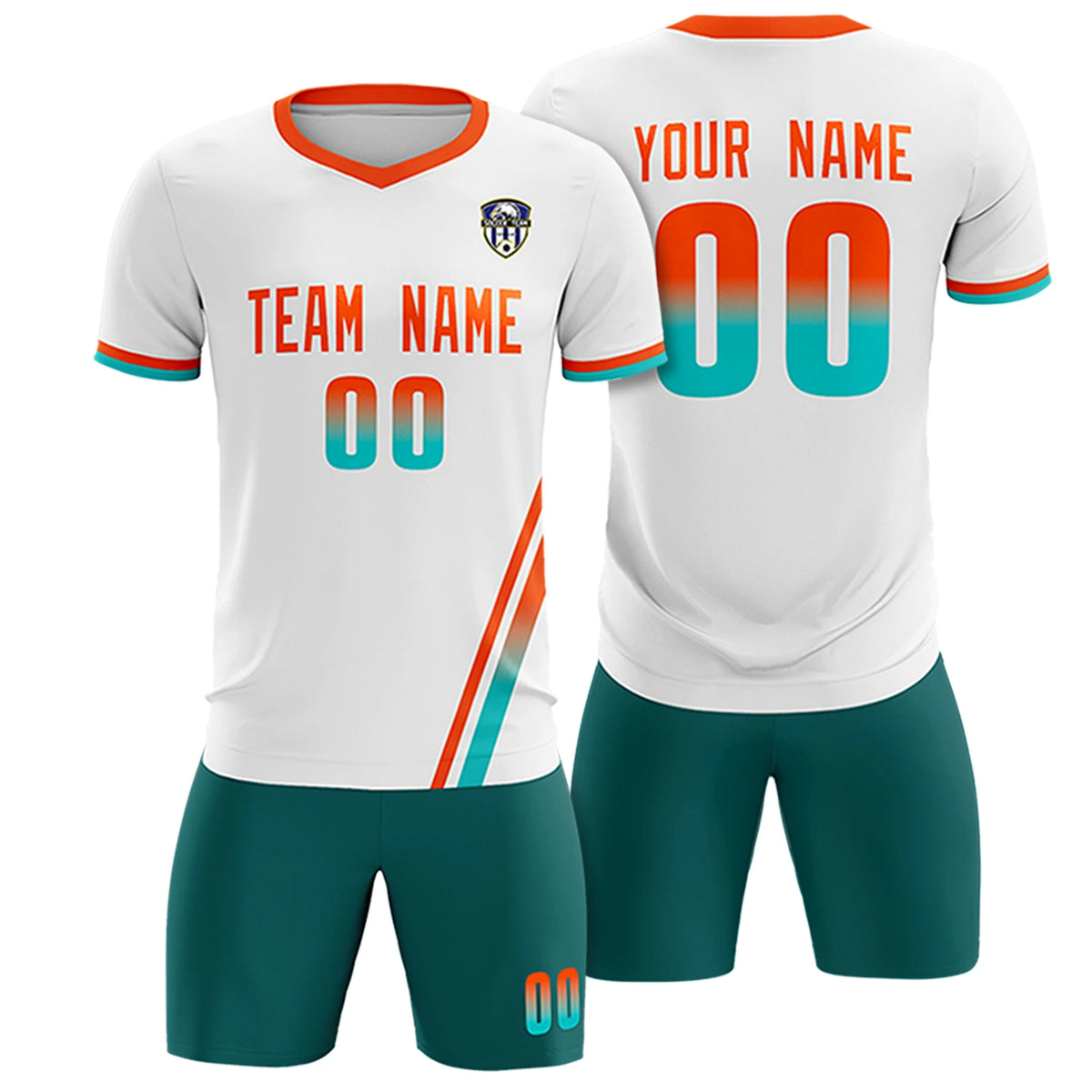 Custom White Orange-Bright Green Gradient Fashion Sportswear Soccer Sets Jersey