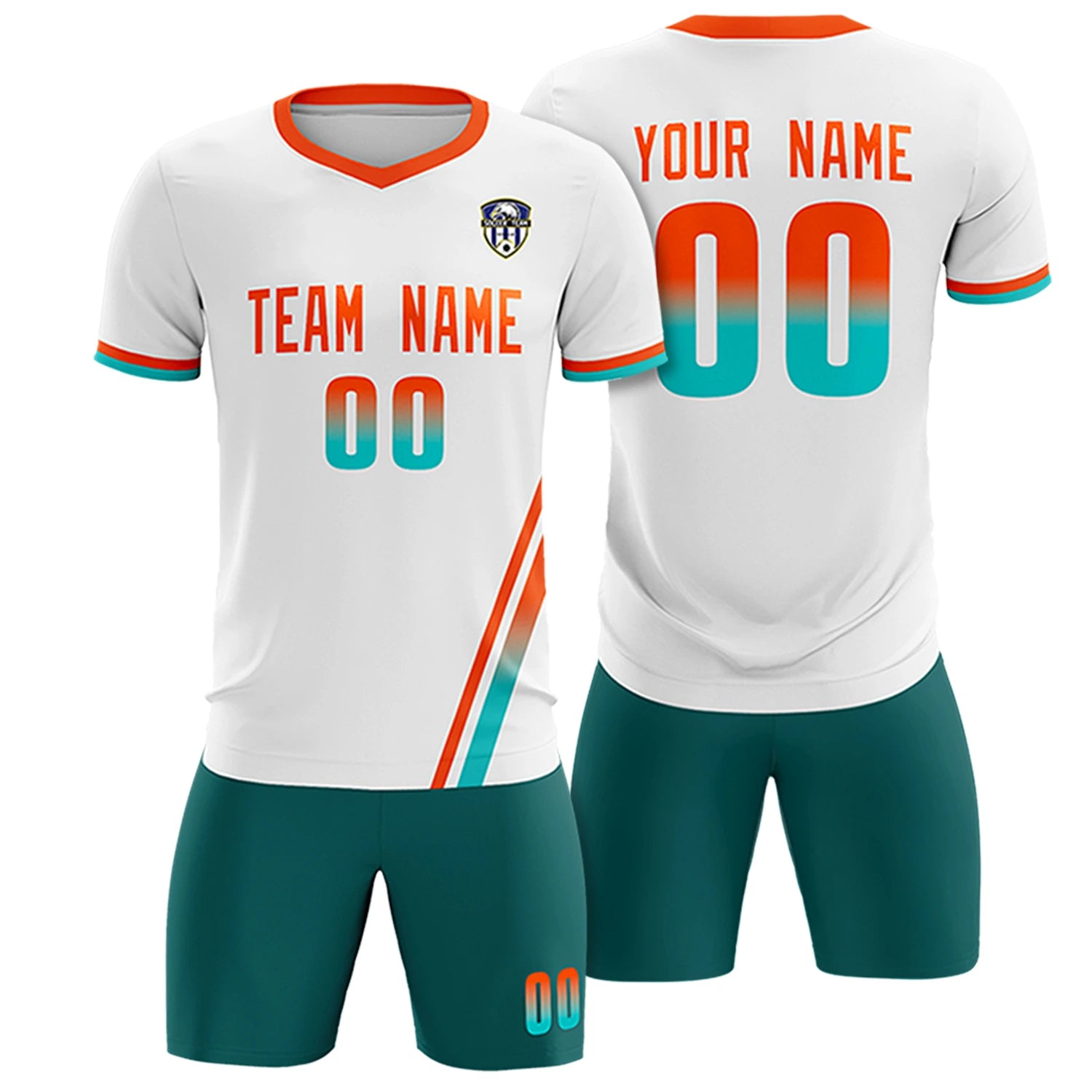 Custom White Orange-Bright Green Gradient Fashion Sportswear Soccer Sets Jersey