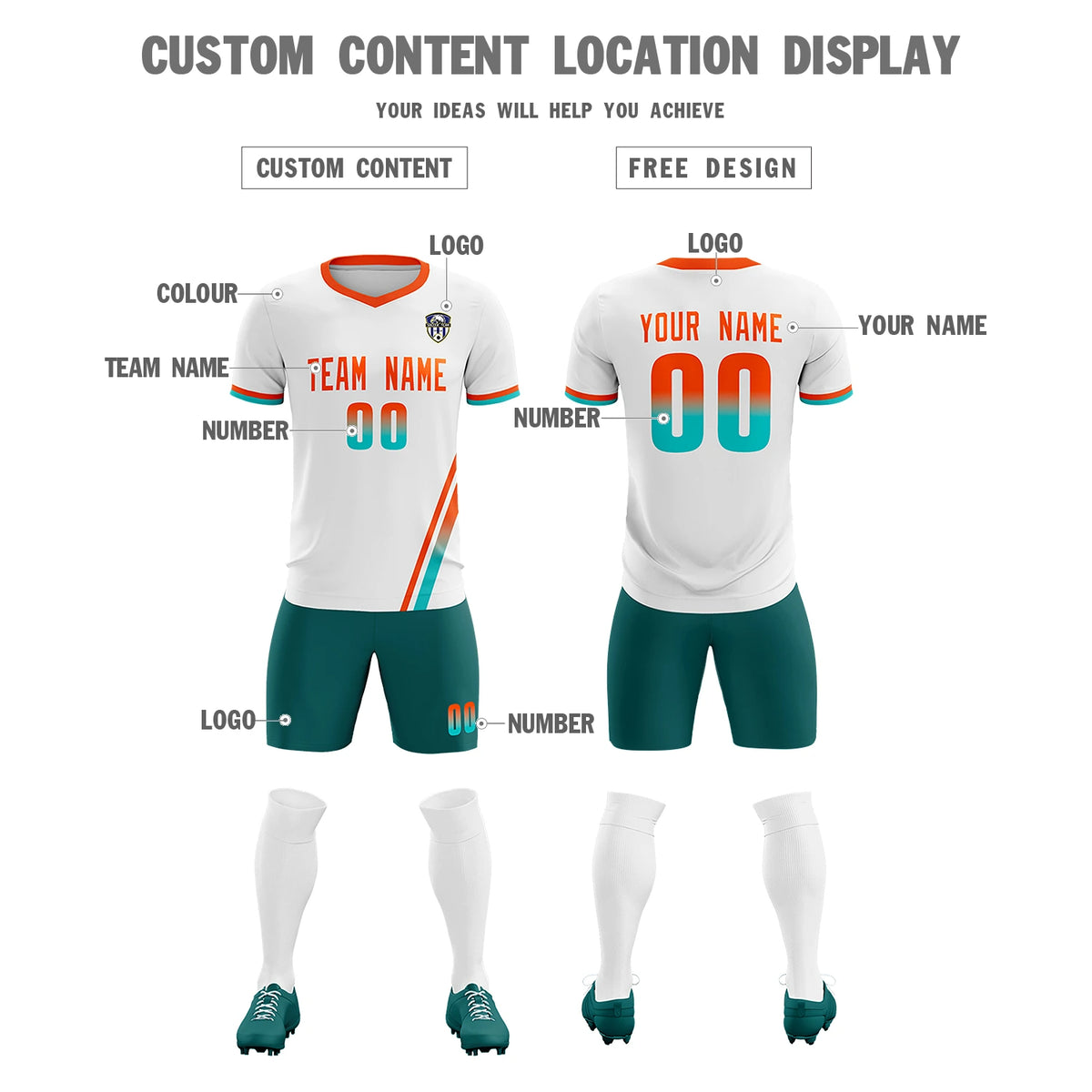 Custom White Orange-Bright Green Gradient Fashion Sportswear Soccer Sets Jersey