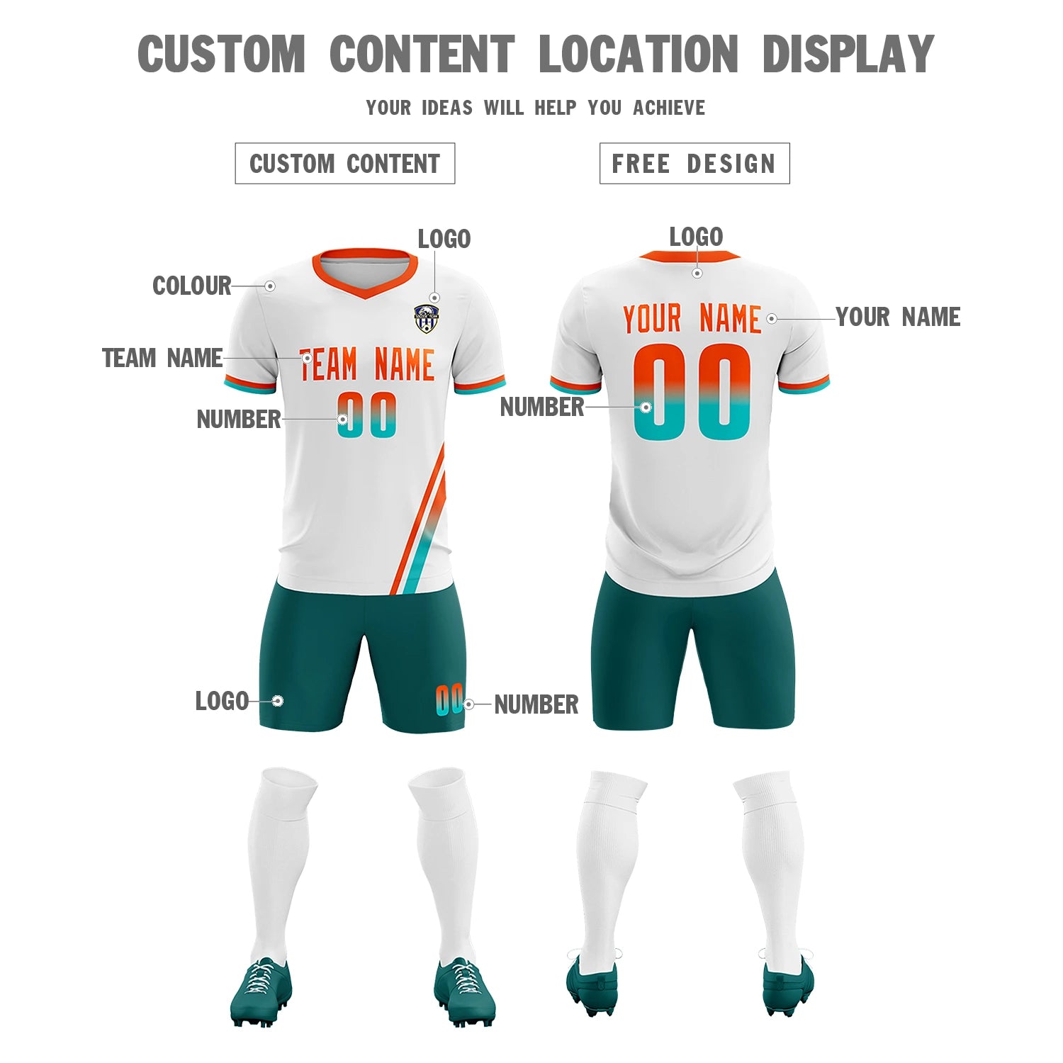 Custom White Orange-Bright Green Gradient Fashion Sportswear Soccer Sets Jersey