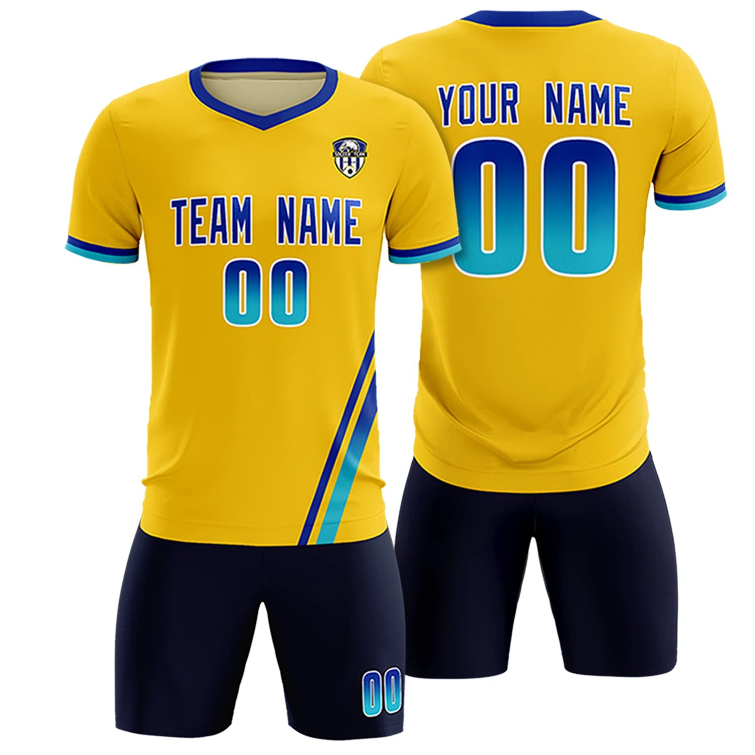 Custom Gold01 Royal Blue-Sky Blue Gradient Fashion Sportswear Soccer Sets Jersey