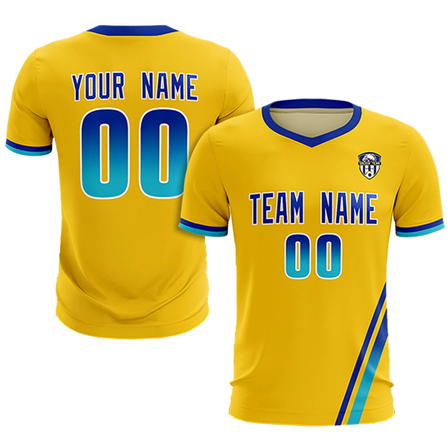 Custom Gold01 Royal Blue-Sky Blue Gradient Fashion Sportswear Soccer Sets Jersey