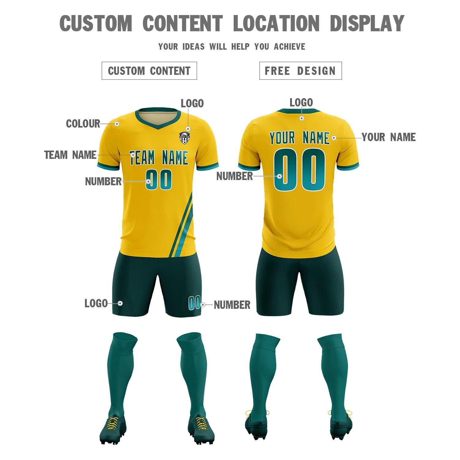 Custom Gold01 Aqua-Aqua Gradient Fashion Sportswear Soccer Sets Jersey