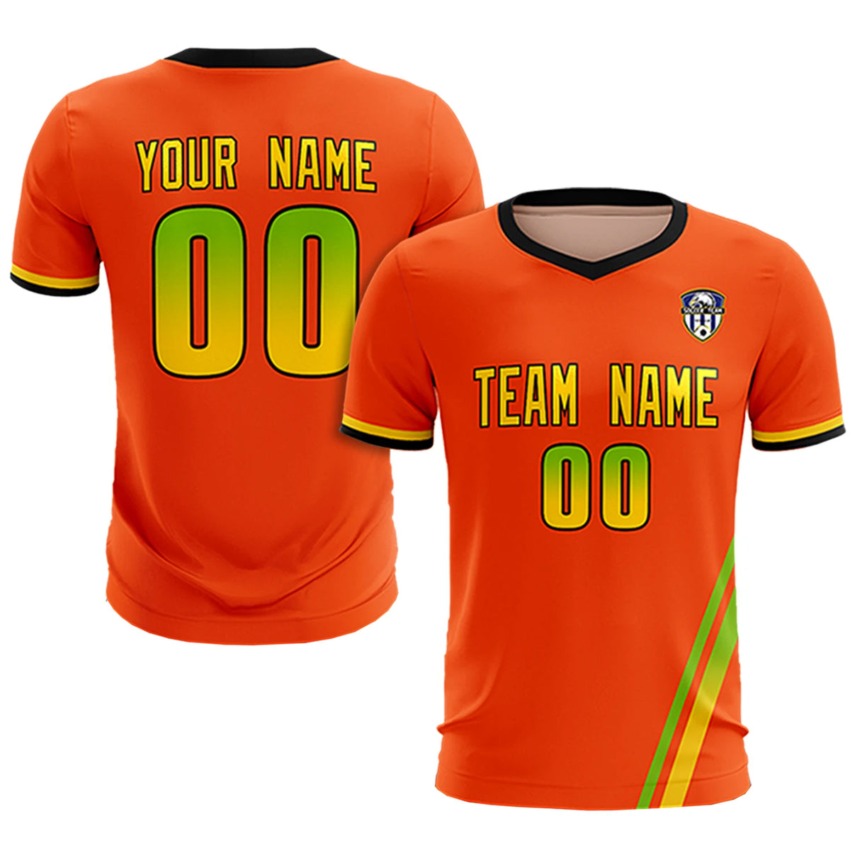 Custom Orange Neon Green-Gold01 Gradient Fashion Sportswear Soccer Sets Jersey