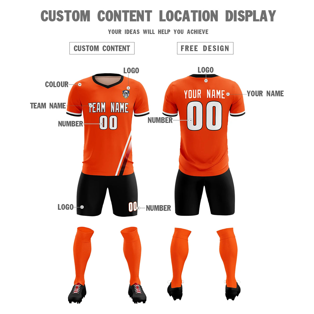Custom Orange White-Red Gradient Fashion Sportswear Soccer Sets Jersey