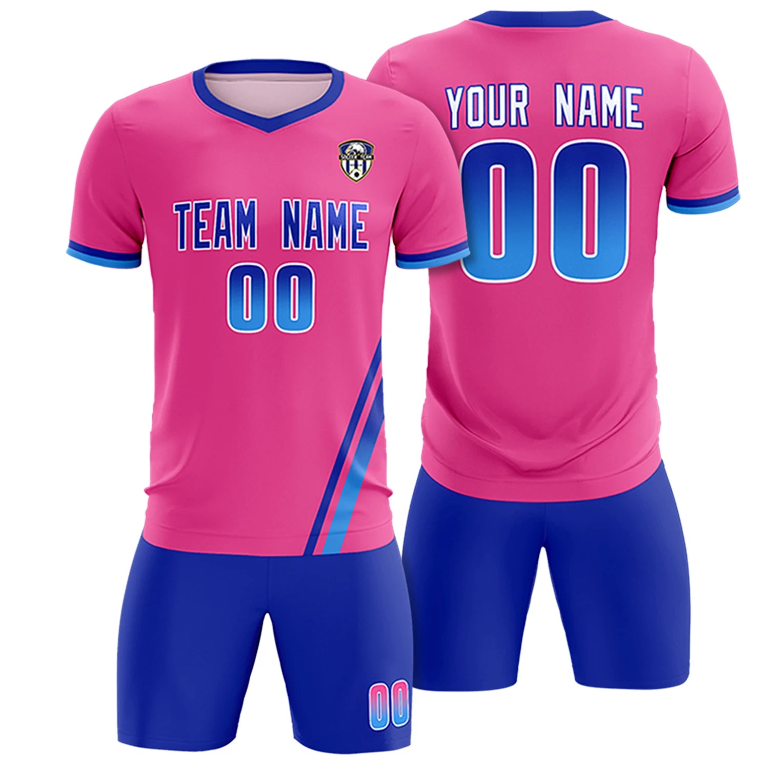 Custom Pink Royal Blue-Powder Blue Gradient Fashion Sportswear Soccer Sets Jersey