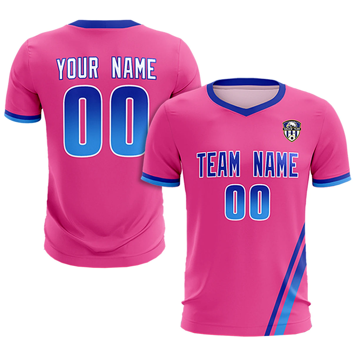 Custom Pink Royal Blue-Powder Blue Gradient Fashion Sportswear Soccer Sets Jersey