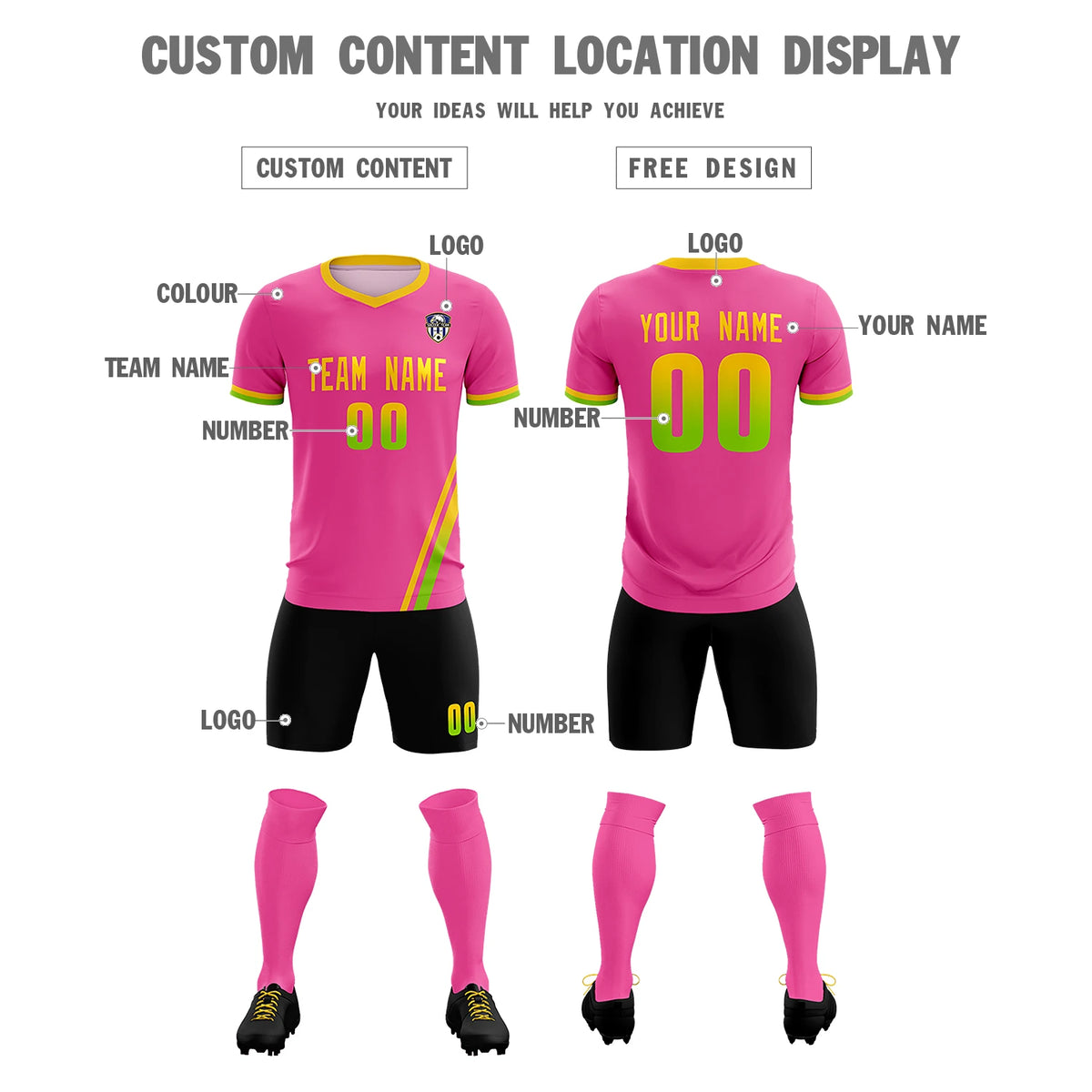Custom Pink Gold01-Neon Green Gradient Fashion Sportswear Soccer Sets Jersey