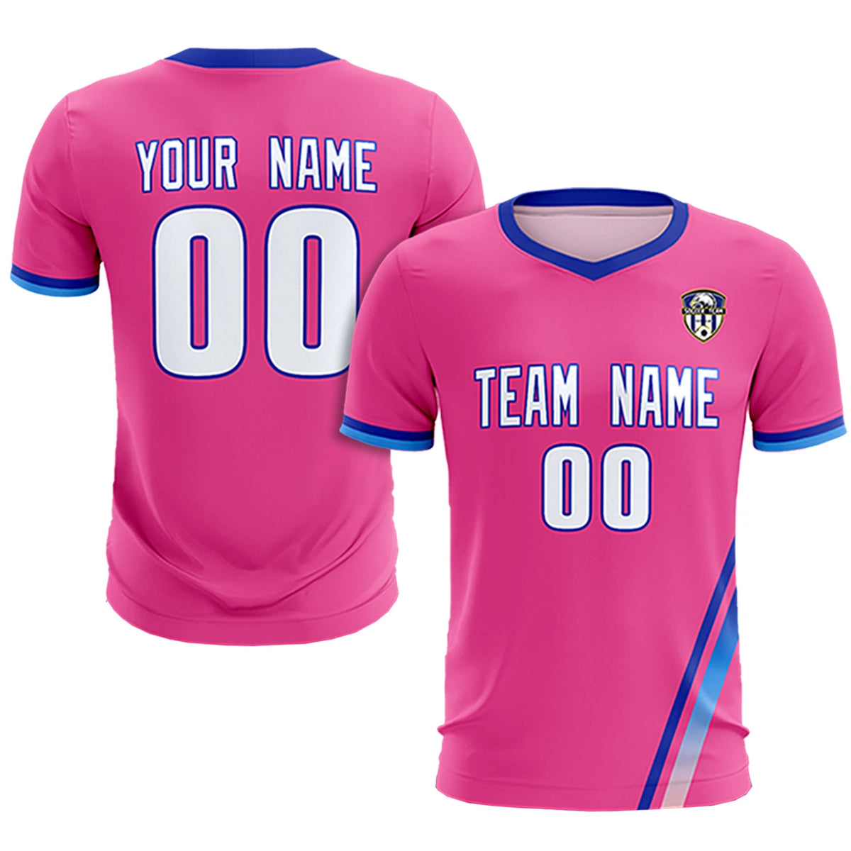 Custom Pink Royal Blue-Powder Blue Gradient Fashion Sportswear Soccer Sets Jersey