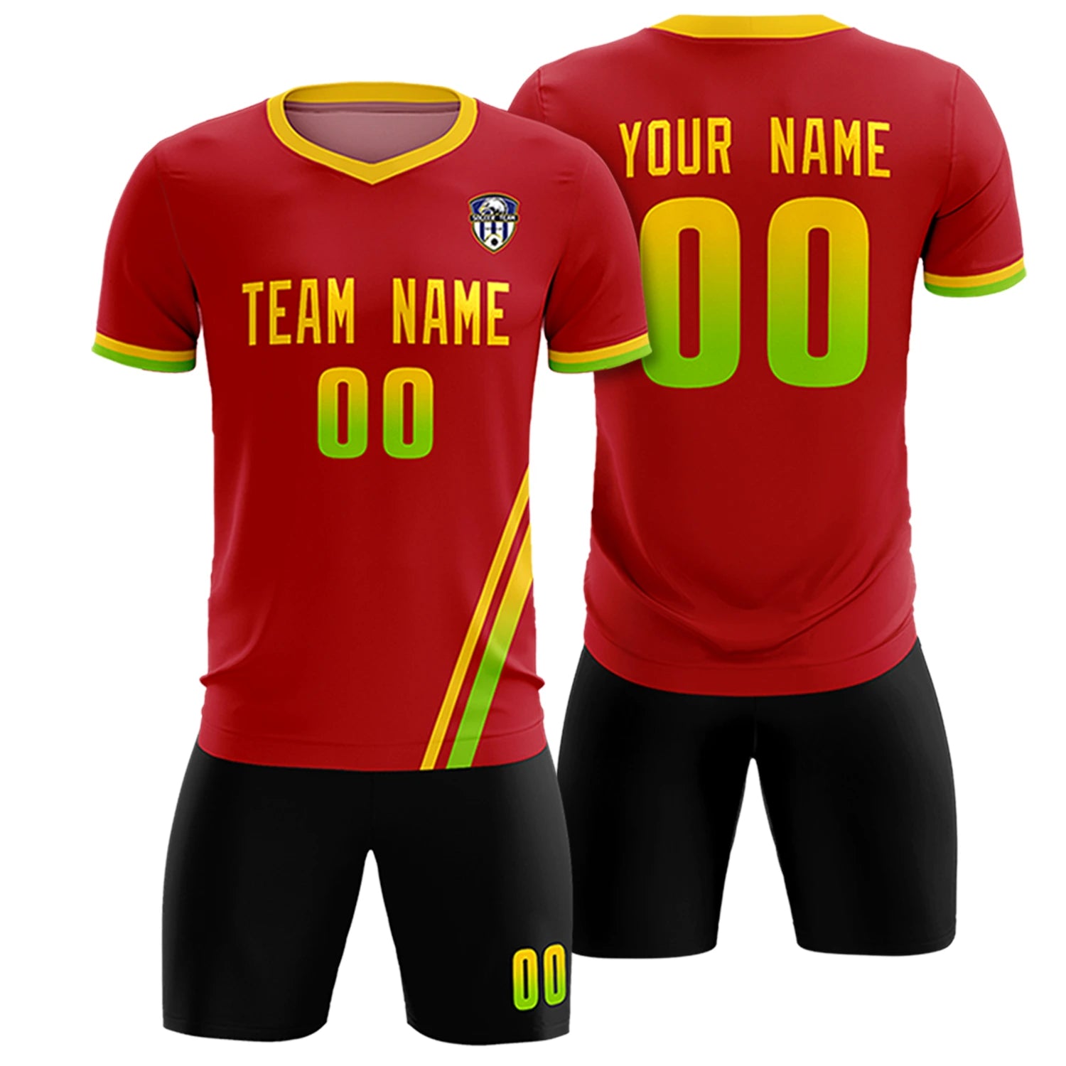 Custom Red Gold01-Neon Green Gradient Fashion Sportswear Soccer Sets Jersey