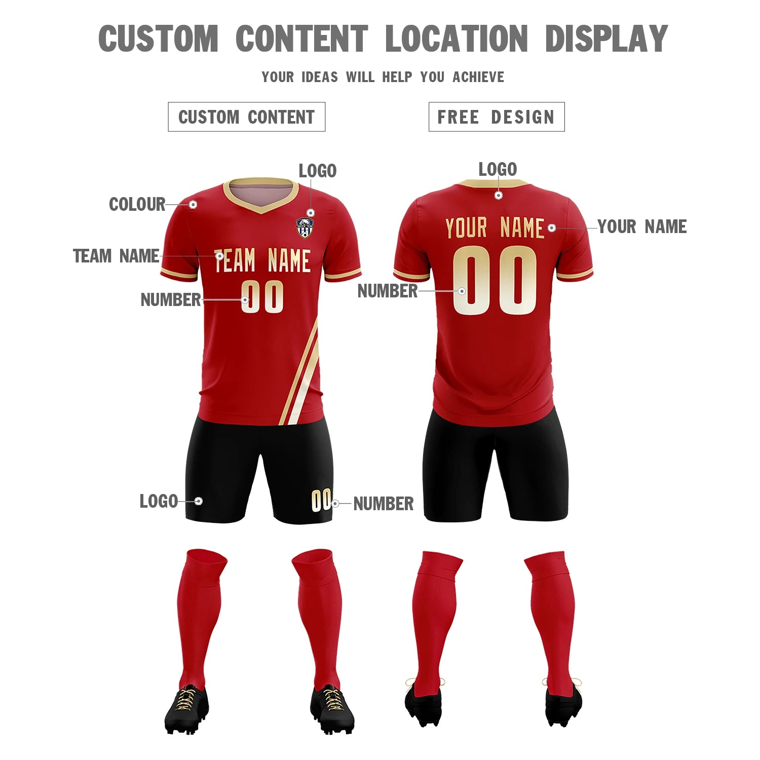 Custom Red Khaki-Khaki Gradient Fashion Sportswear Soccer Sets Jersey