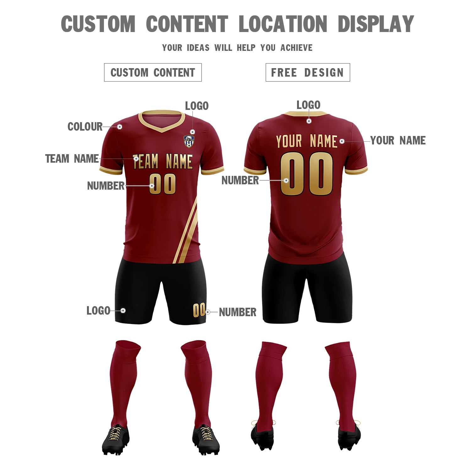 Custom Crimson Khaki-Old Gold Gradient Fashion Sportswear Soccer Sets Jersey