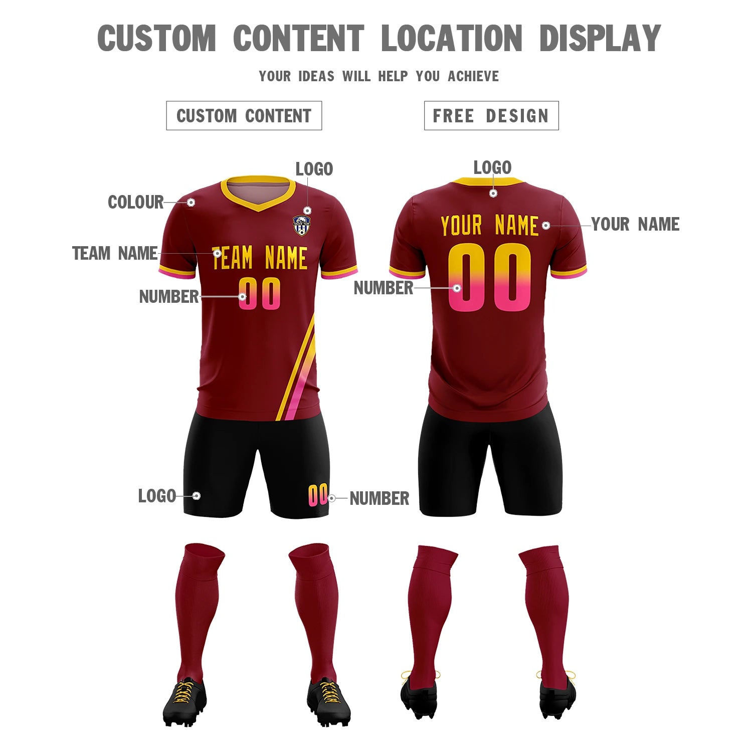 Custom Crimson Gold01-Pink Gradient Fashion Sportswear Soccer Sets Jersey