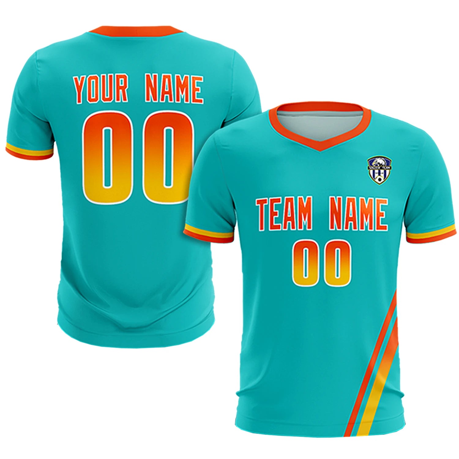 Custom Aqua Orange-Gold01 Gradient Fashion Sportswear Soccer Sets Jersey