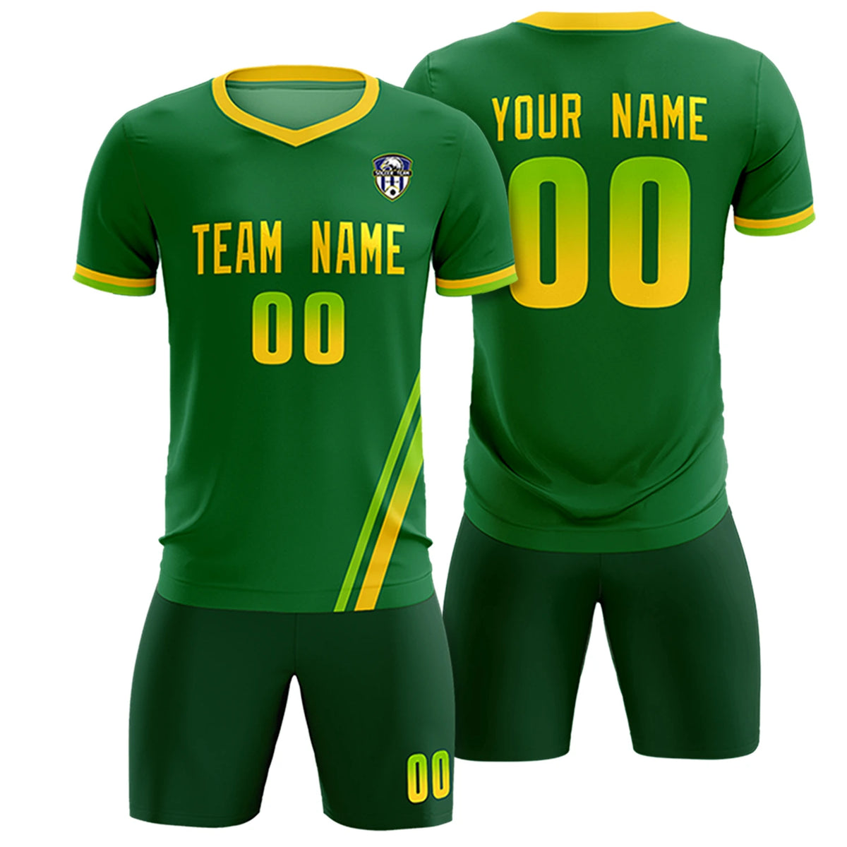 Custom Kelly Green Neon Green-Gold01 Gradient Fashion Sportswear Soccer Sets Jersey