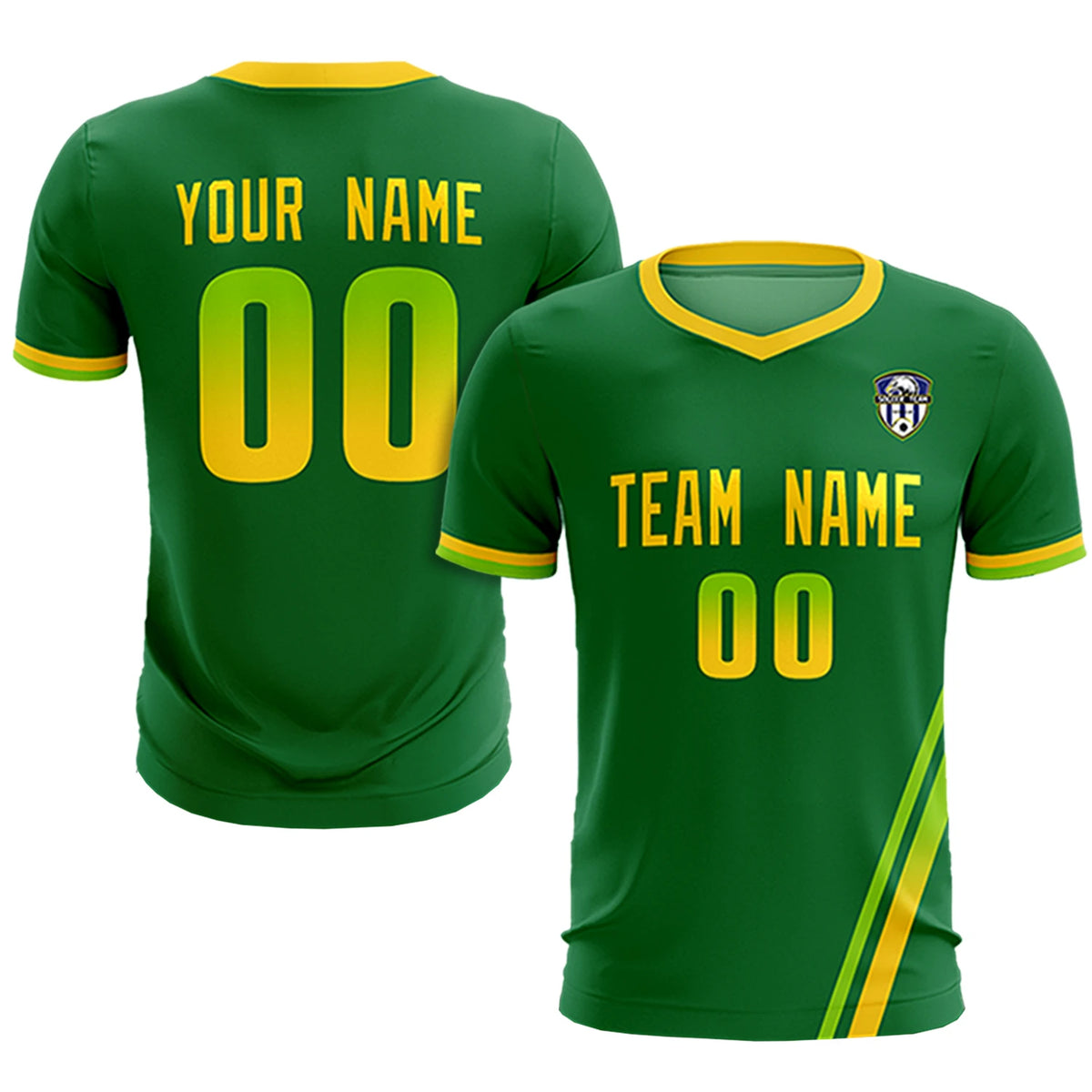 Custom Kelly Green Neon Green-Gold01 Gradient Fashion Sportswear Soccer Sets Jersey