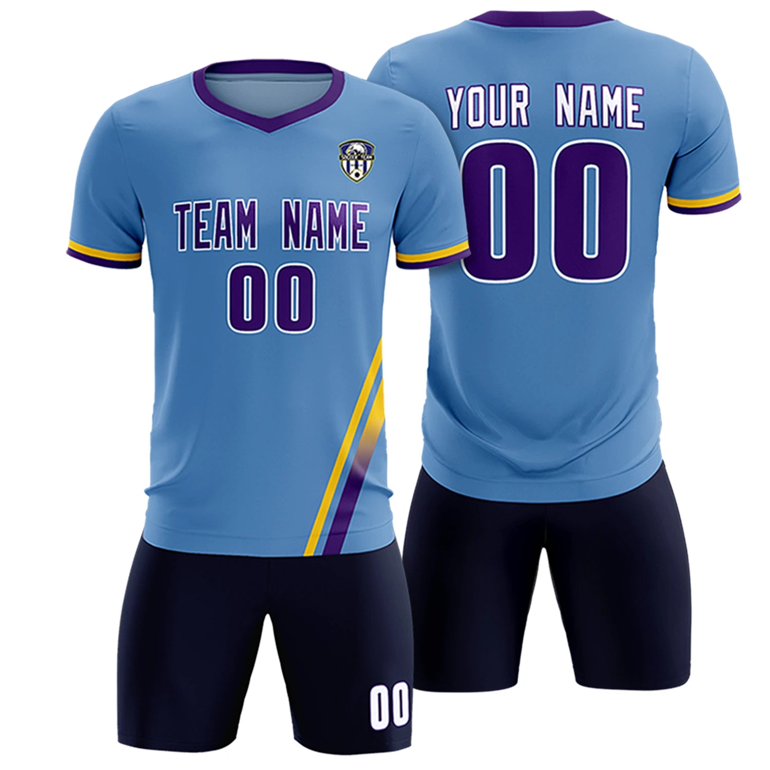 Custom Light Blue Gold01-Purple Gradient Fashion Sportswear Soccer Sets Jersey