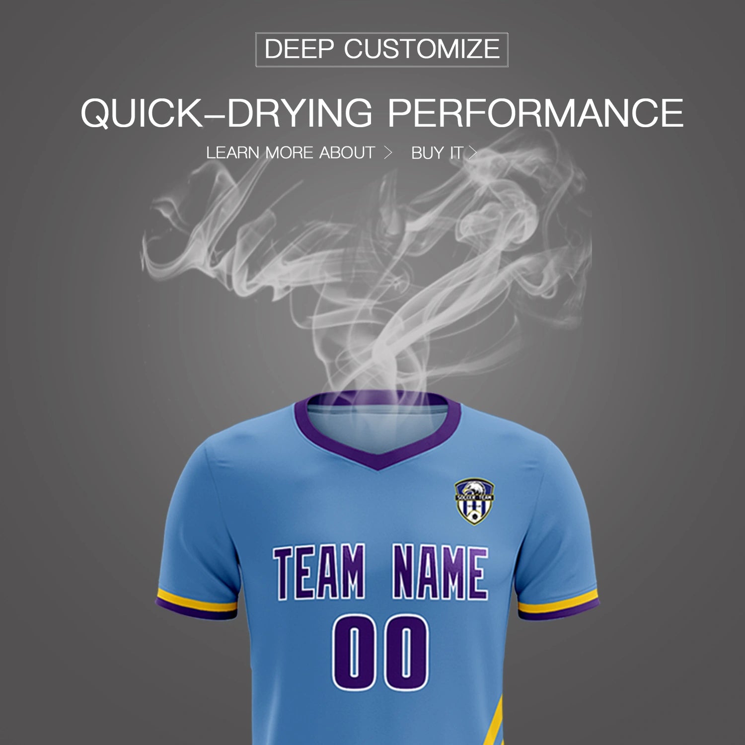 Custom Light Blue Gold01-Purple Gradient Fashion Sportswear Soccer Sets Jersey