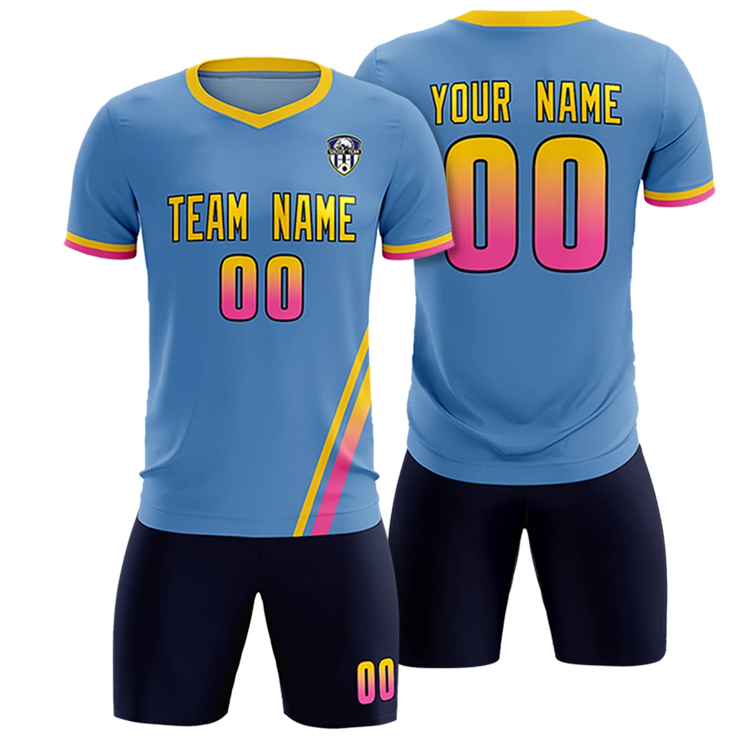 Custom Light Blue Gold01-Pink Gradient Fashion Sportswear Soccer Sets Jersey