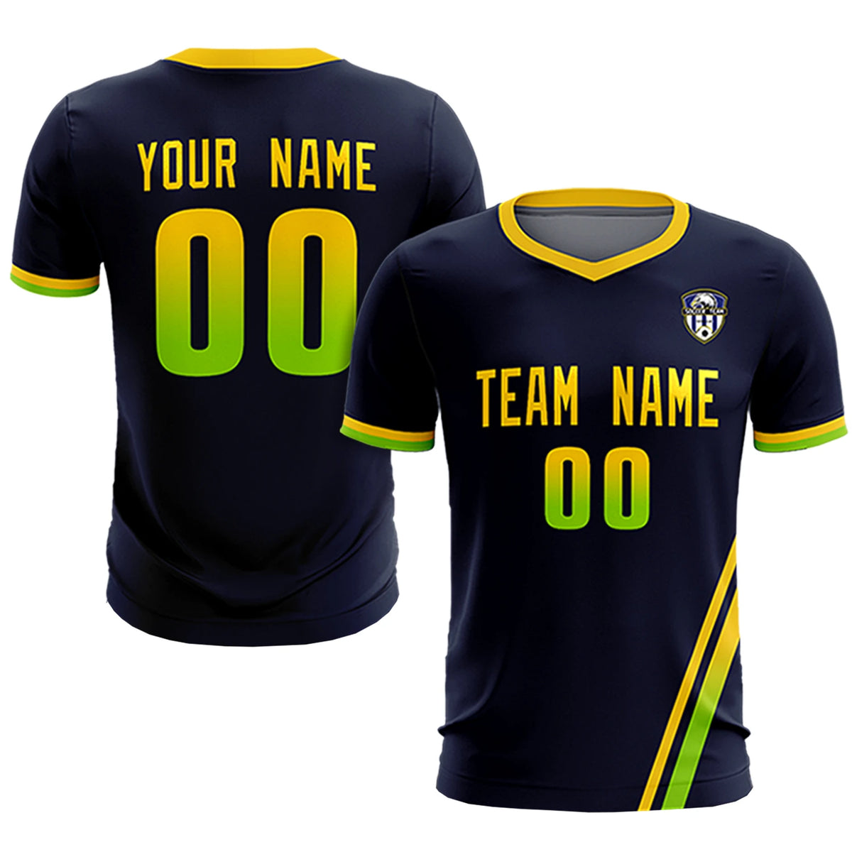 Custom Navy Gold01-Neon Green Gradient Fashion Sportswear Soccer Sets Jersey