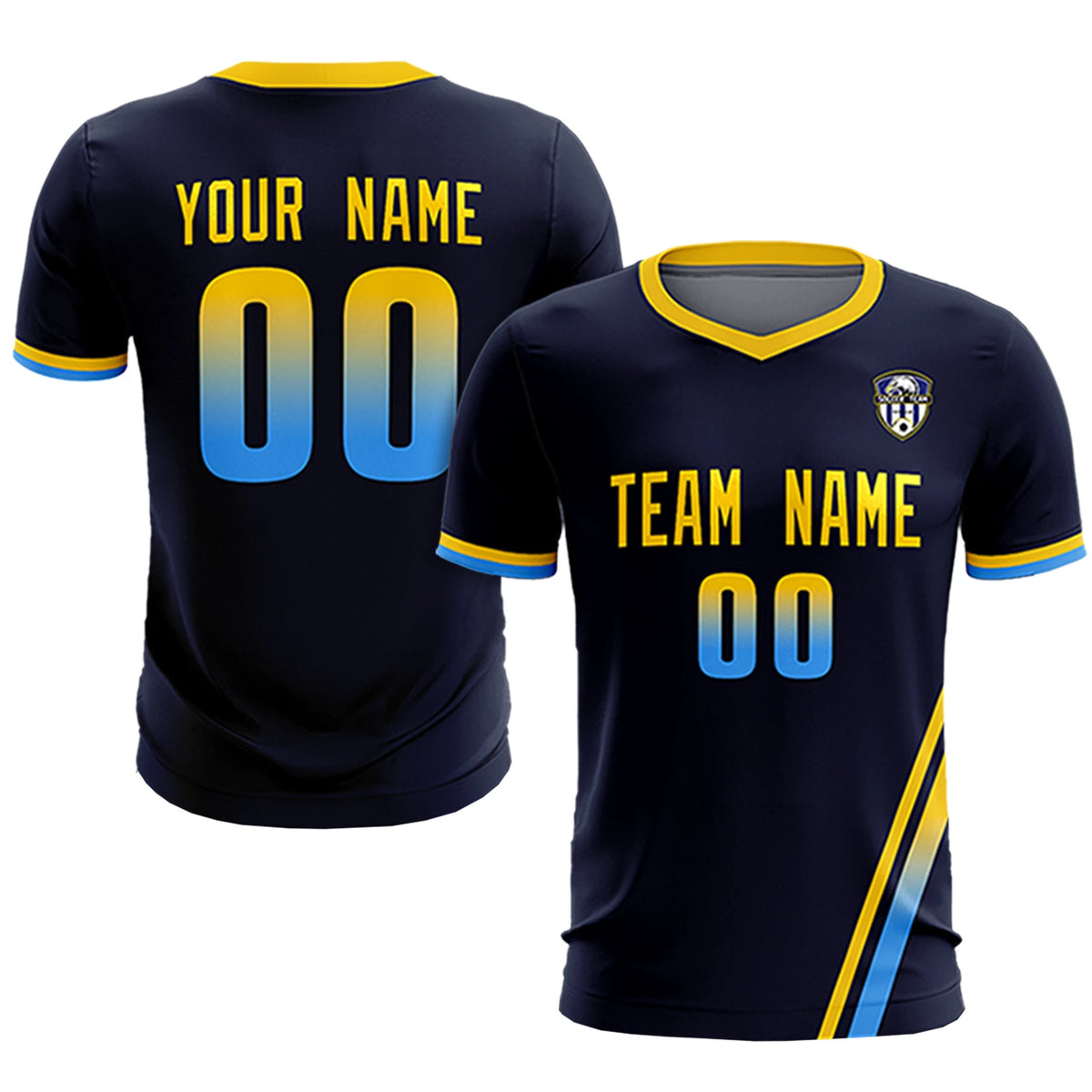 Custom Navy Gold01-Powder Blue Gradient Fashion Sportswear Soccer Sets Jersey