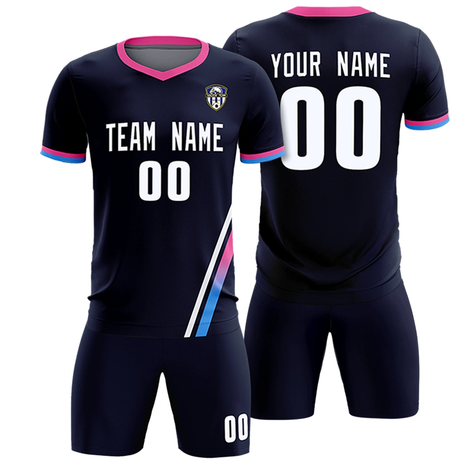 Custom Navy White-Pink Gradient Fashion Sportswear Soccer Sets Jersey