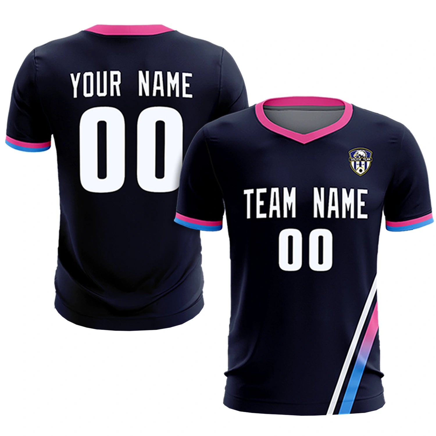 Custom Navy White-Pink Gradient Fashion Sportswear Soccer Sets Jersey