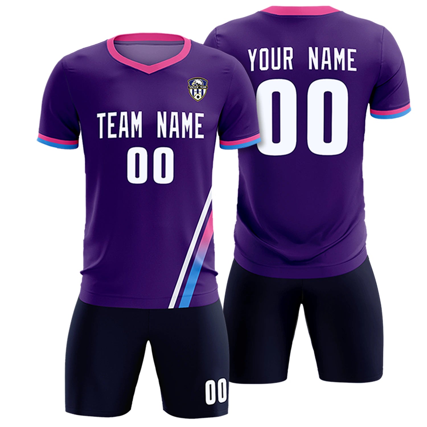 Custom Purple White-Pink Gradient Fashion Sportswear Soccer Sets Jersey