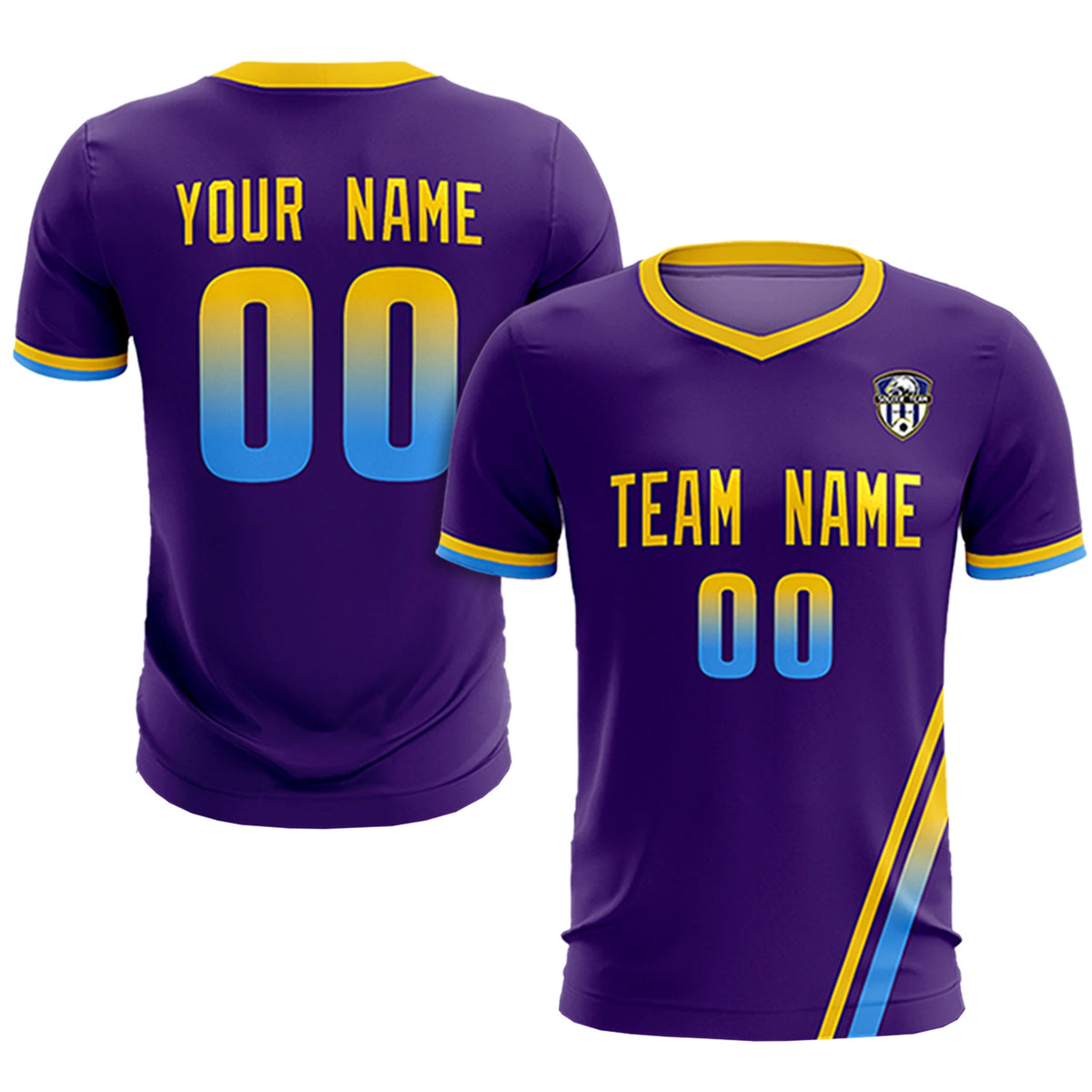 Custom Purple Gold01-Powder Blue Gradient Fashion Sportswear Soccer Sets Jersey