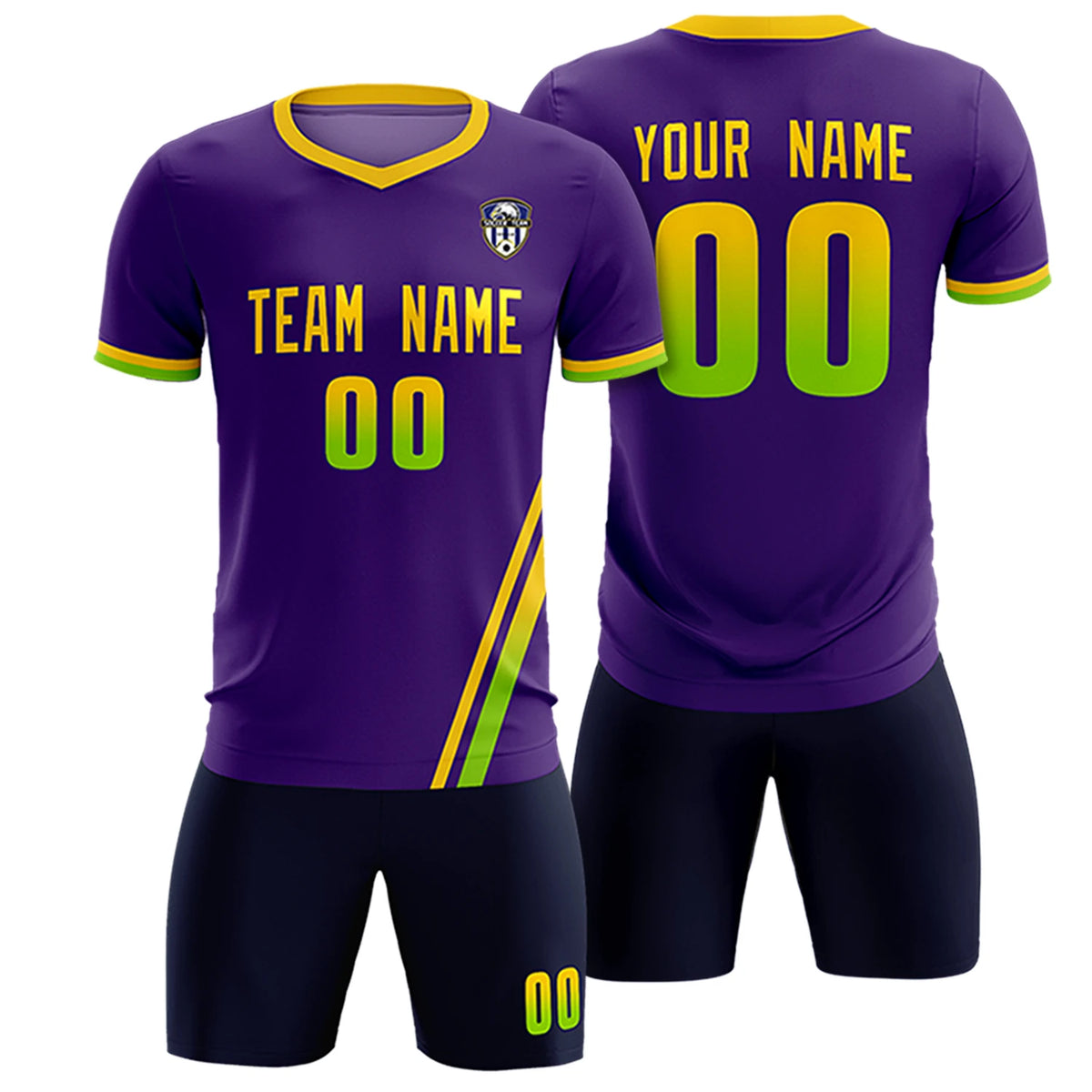 Custom Purple Gold01-Neon Green Gradient Fashion Sportswear Soccer Sets Jersey