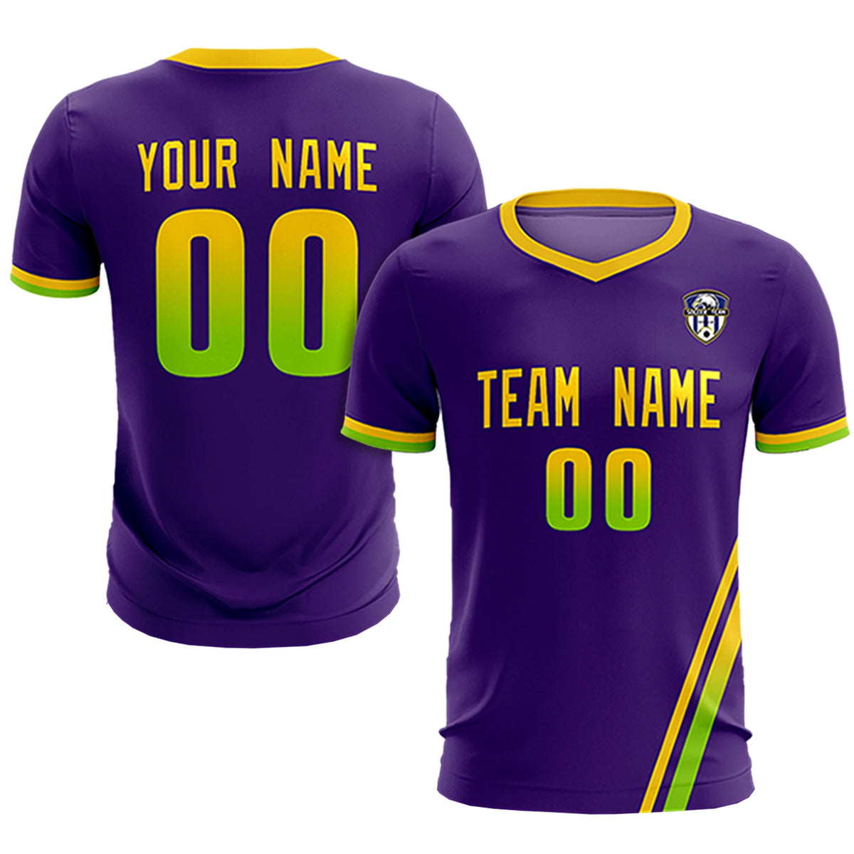 Custom Purple Gold01-Neon Green Gradient Fashion Sportswear Soccer Sets Jersey
