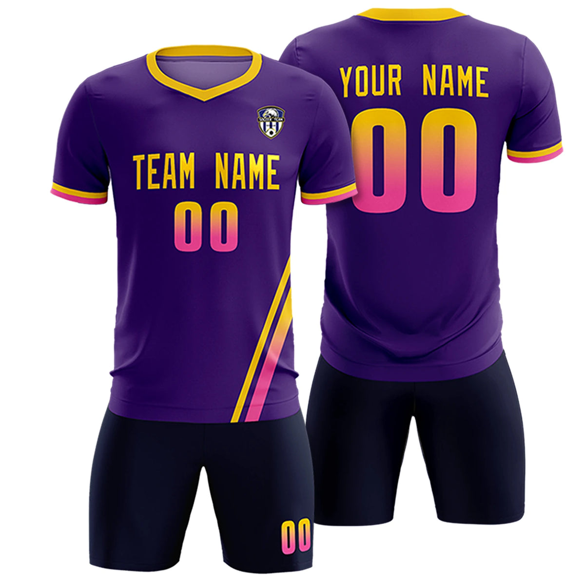 Custom Purple Gold01-Pink Gradient Fashion Sportswear Soccer Sets Jersey