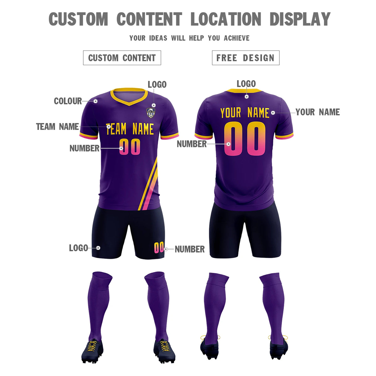 Custom Purple Gold01-Pink Gradient Fashion Sportswear Soccer Sets Jersey