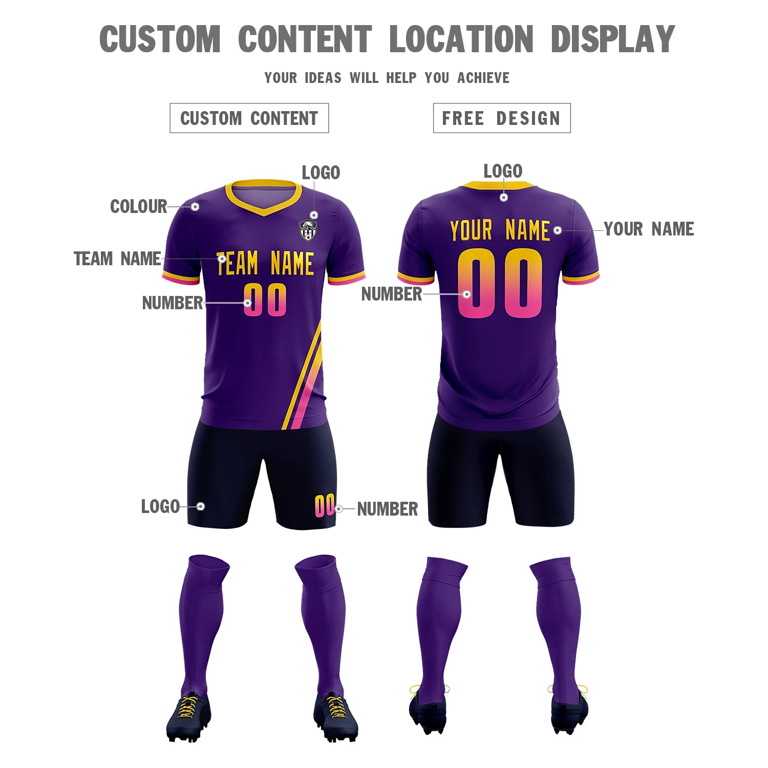 Custom Purple Gold01-Pink Gradient Fashion Sportswear Soccer Sets Jersey