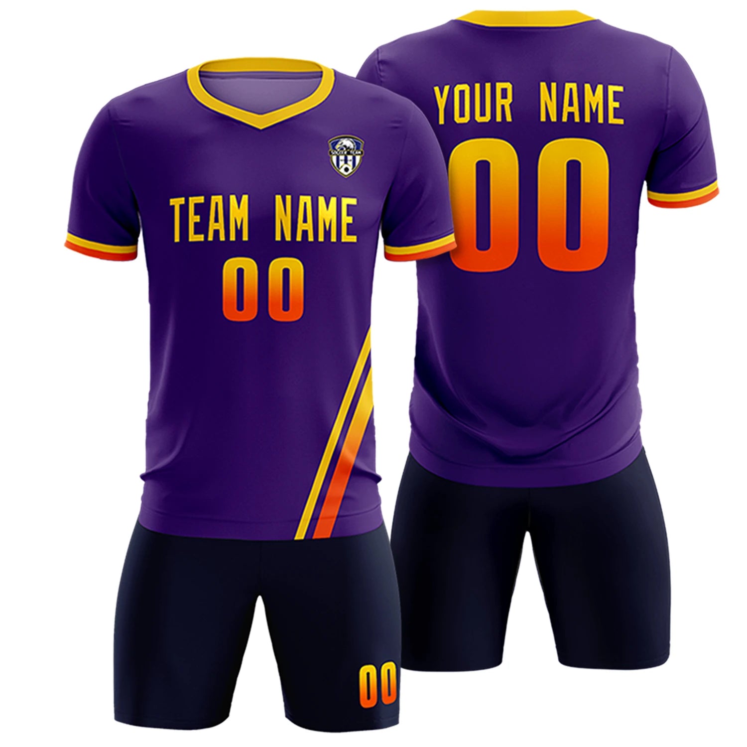 Custom Purple Gold01-Orange Gradient Fashion Sportswear Soccer Sets Jersey