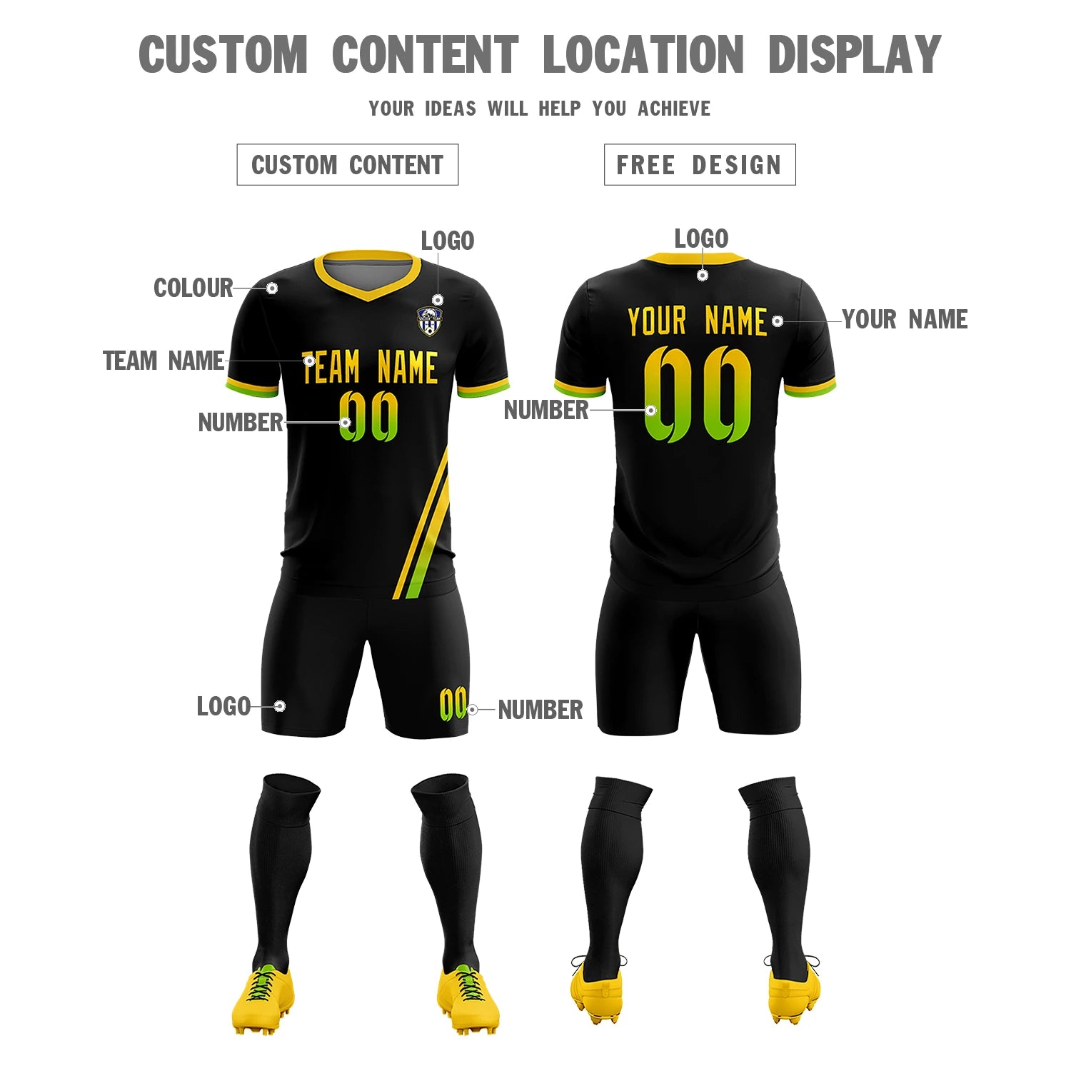 Custom Black Gold01-Neon Green Gradient Fashion Sportswear Soccer Sets Jersey