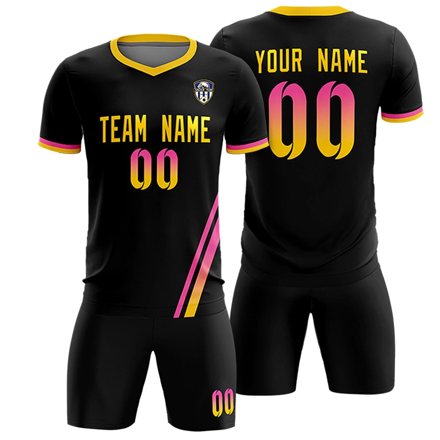 Custom Black Pink-Gold01 Gradient Fashion Sportswear Soccer Sets Jersey