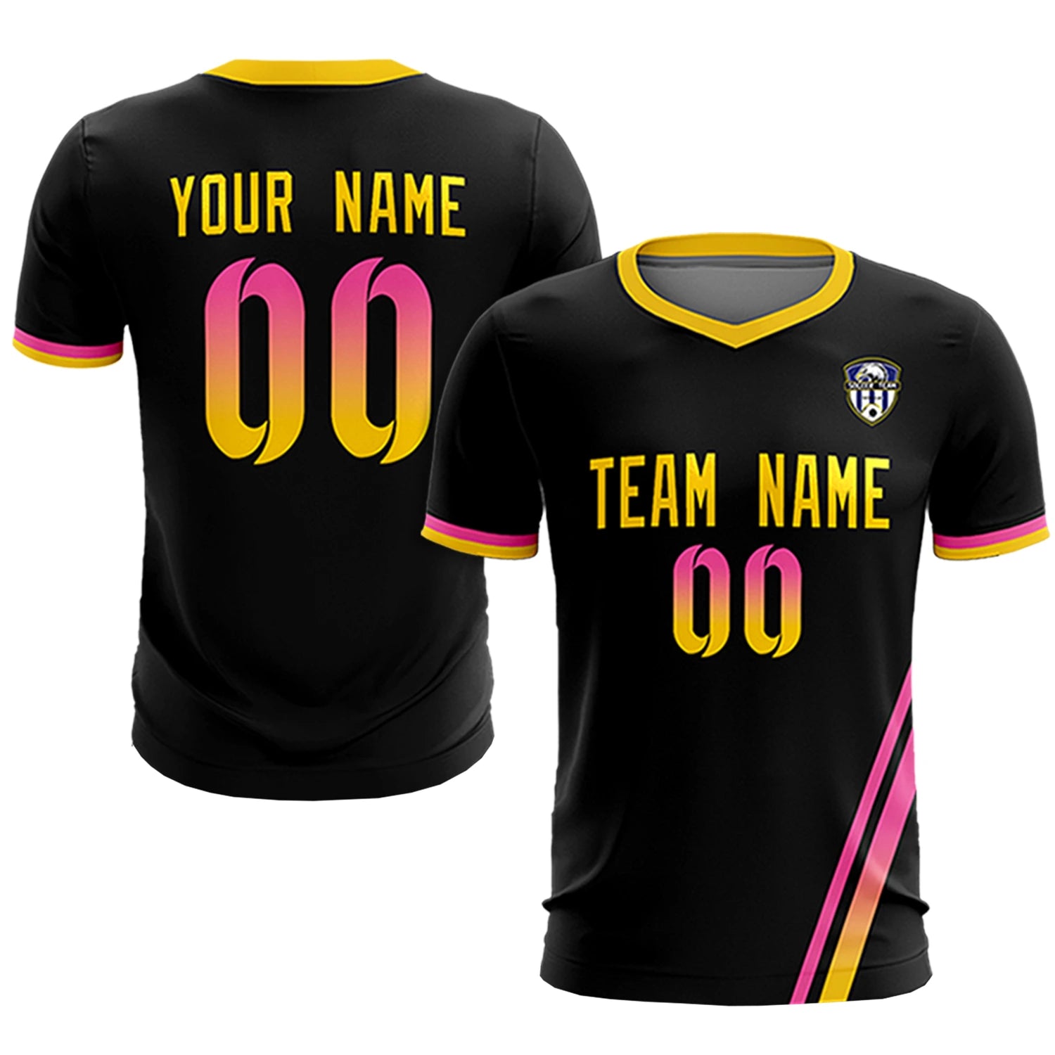 Custom Black Pink-Gold01 Gradient Fashion Sportswear Soccer Sets Jersey