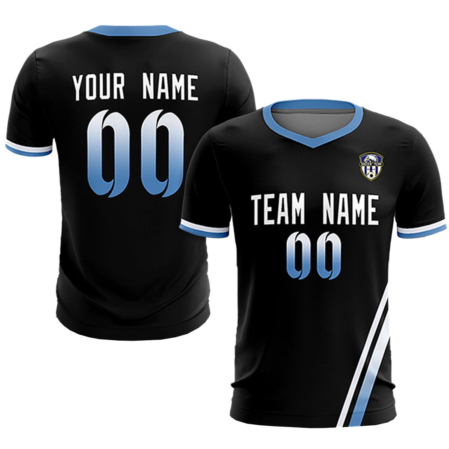 Custom Black White-Light Blue Gradient Fashion Sportswear Soccer Sets Jersey