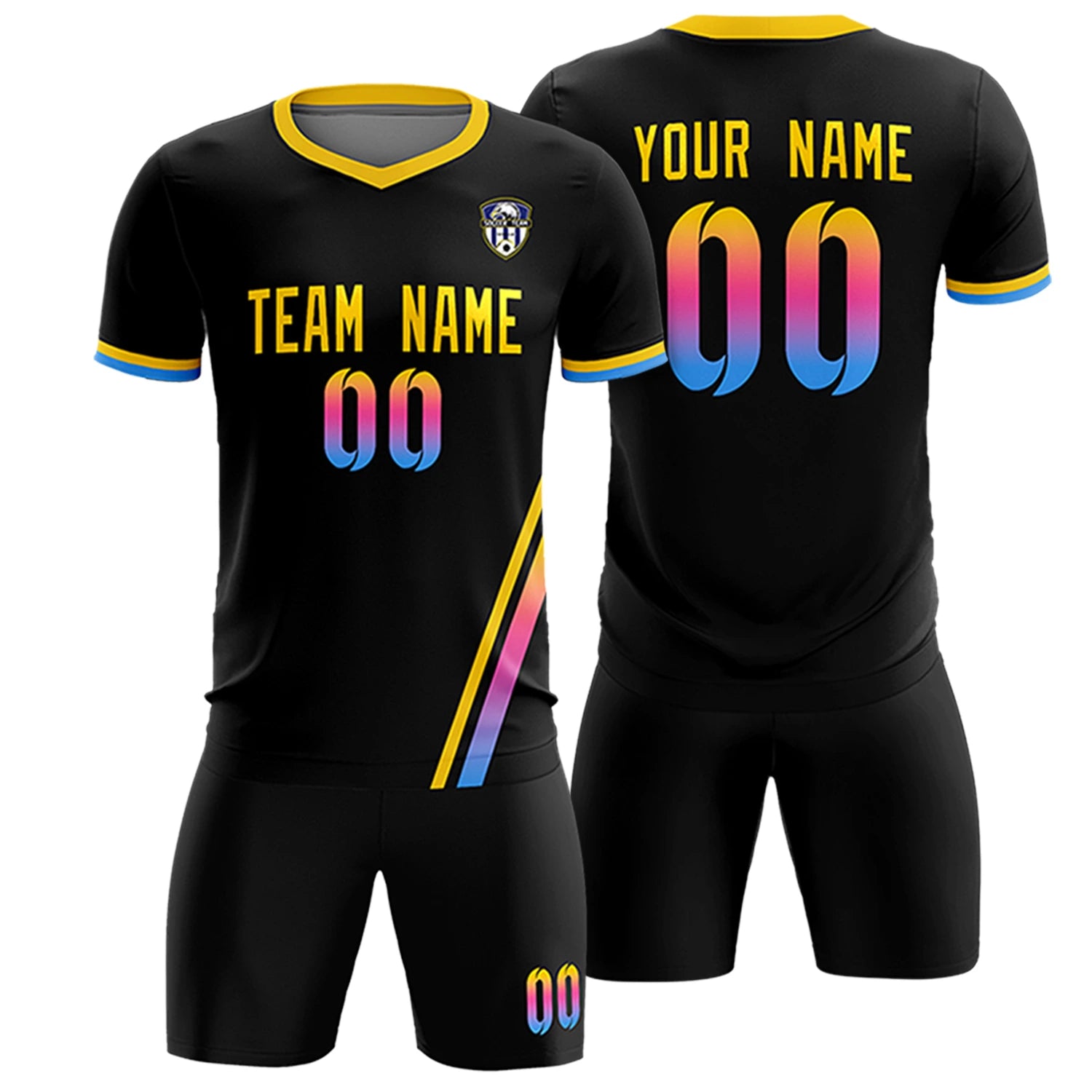 Custom Black Gold01-Pink Gradient Fashion Sportswear Soccer Sets Jersey