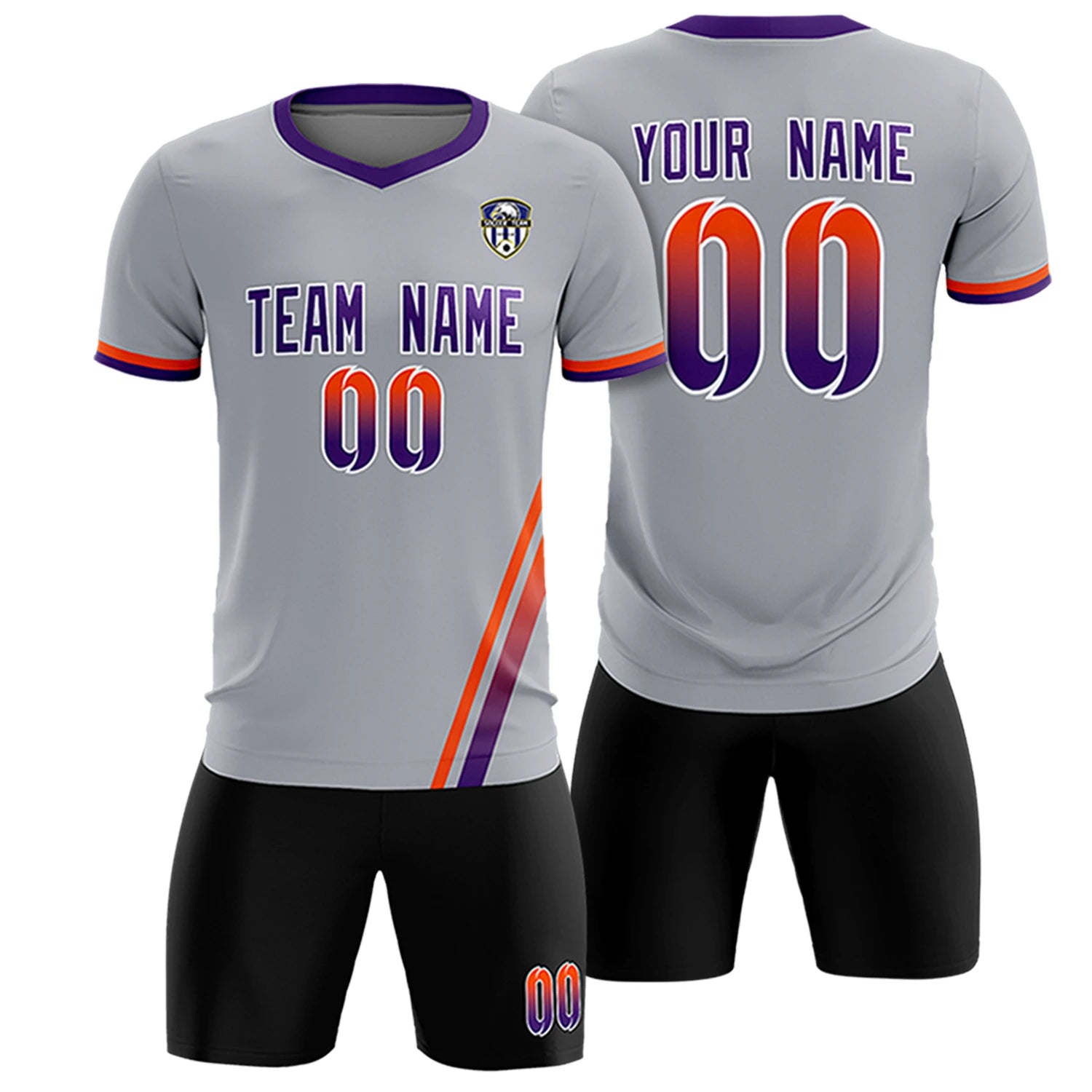 Custom Gray Orange-Purple Gradient Fashion Sportswear Soccer Sets Jersey