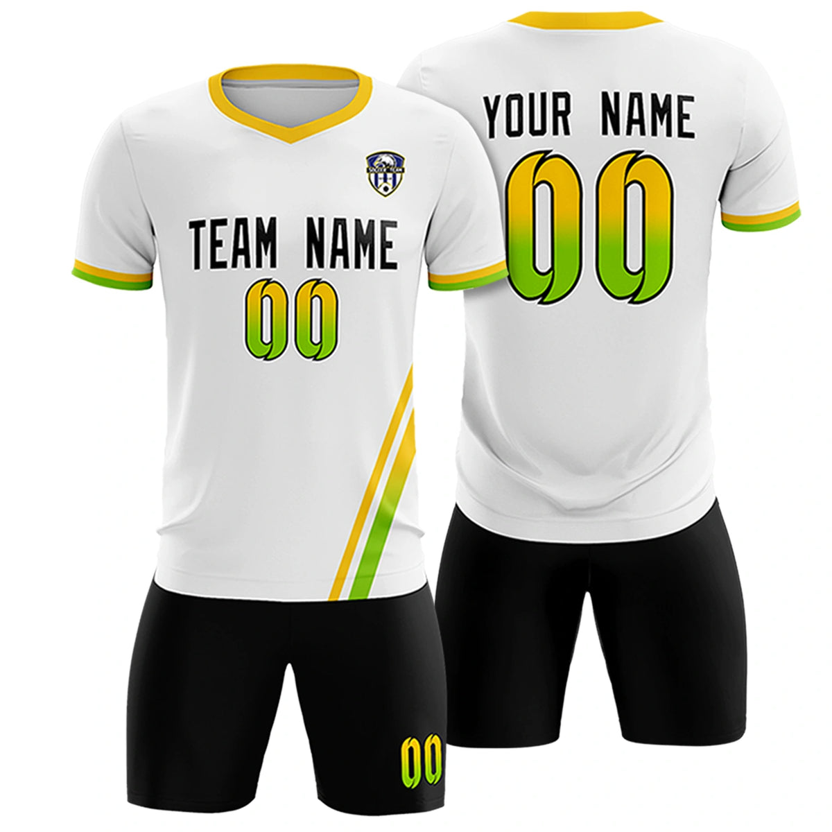 Custom White Gold01-Neon Green Gradient Fashion Sportswear Soccer Sets Jersey