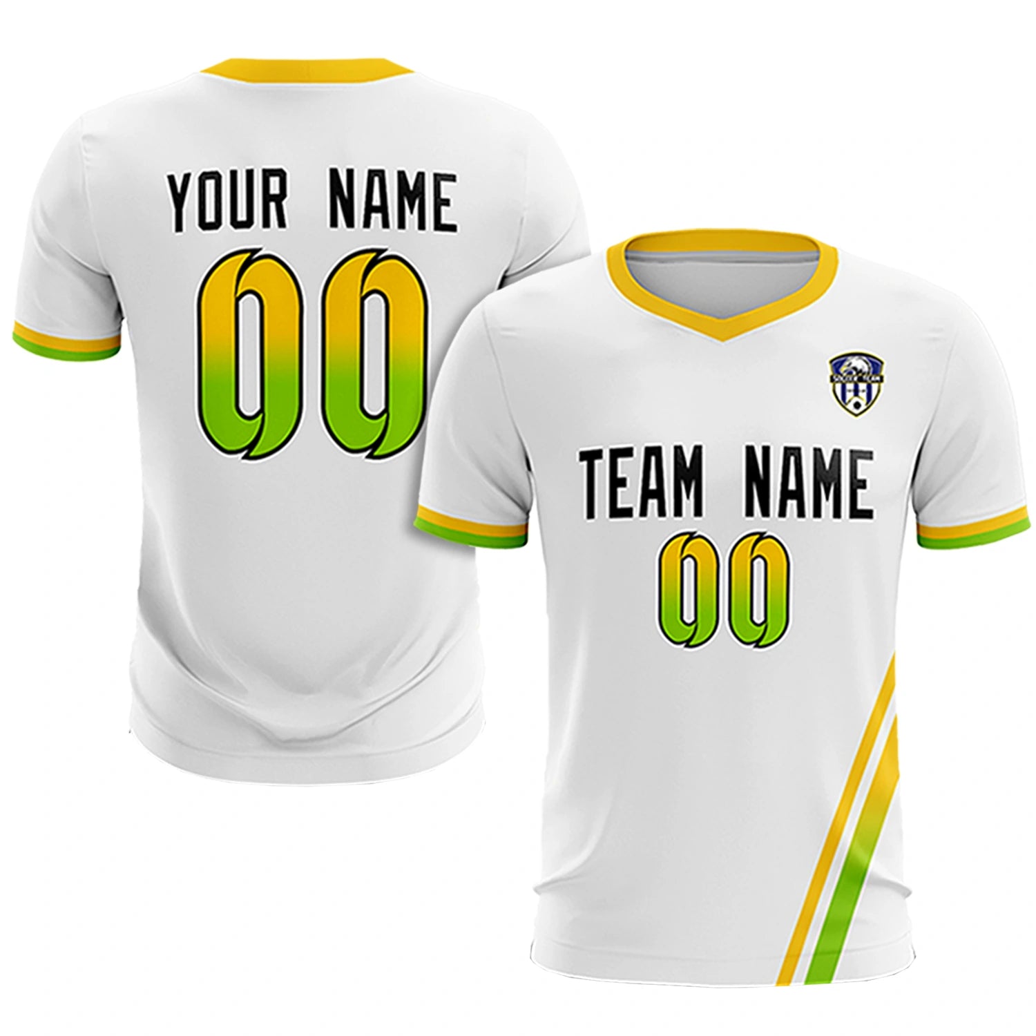 Custom White Gold01-Neon Green Gradient Fashion Sportswear Soccer Sets Jersey