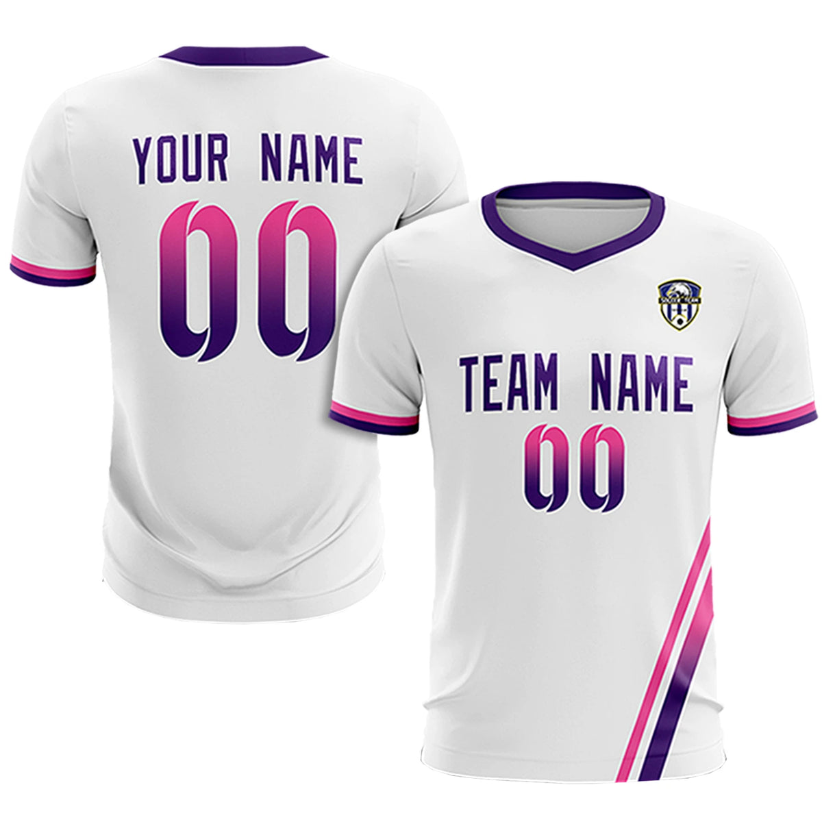 Custom White Pink-Purple Gradient Fashion Sportswear Soccer Sets Jersey