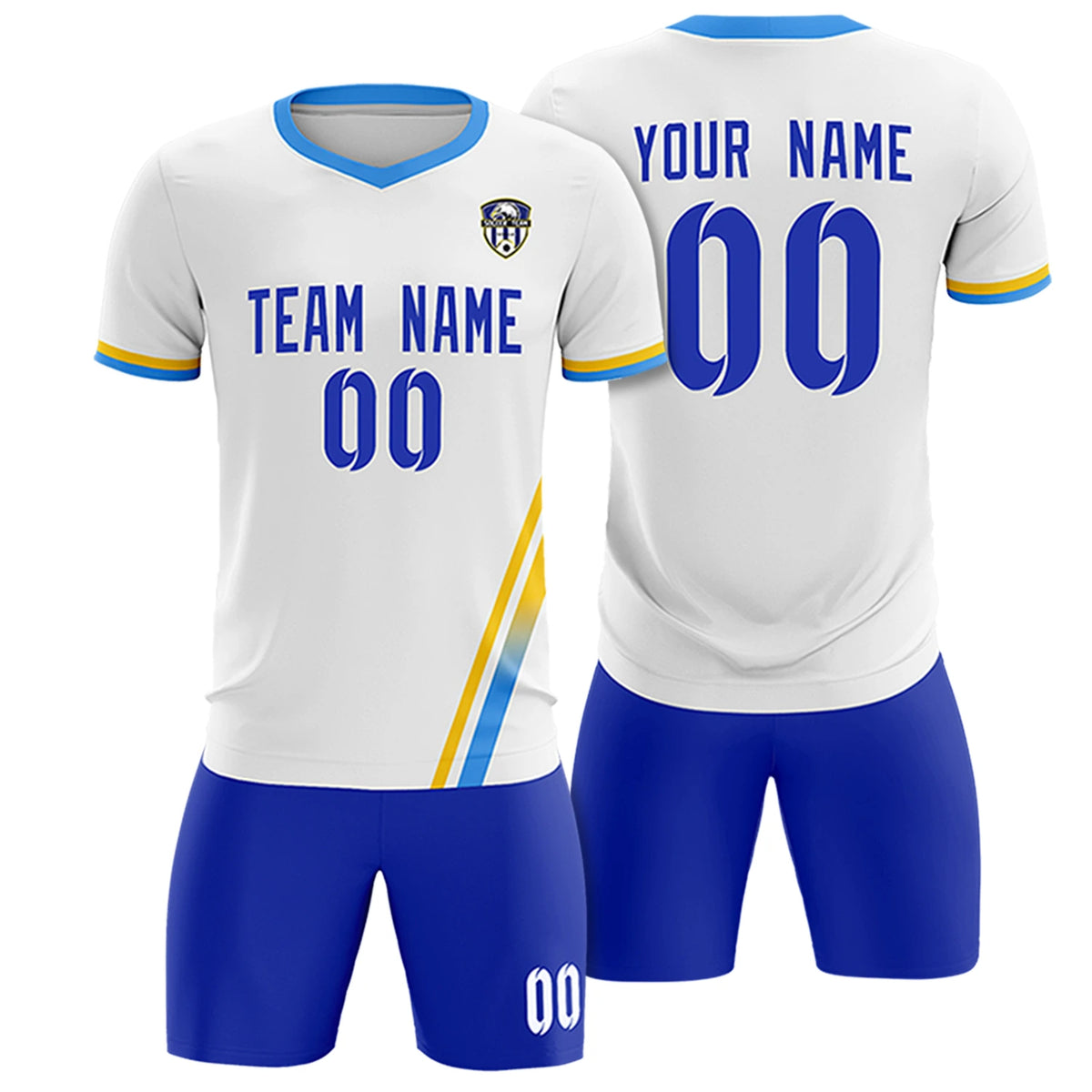 Custom White Gold01-Powder Blue Gradient Fashion Sportswear Soccer Sets Jersey