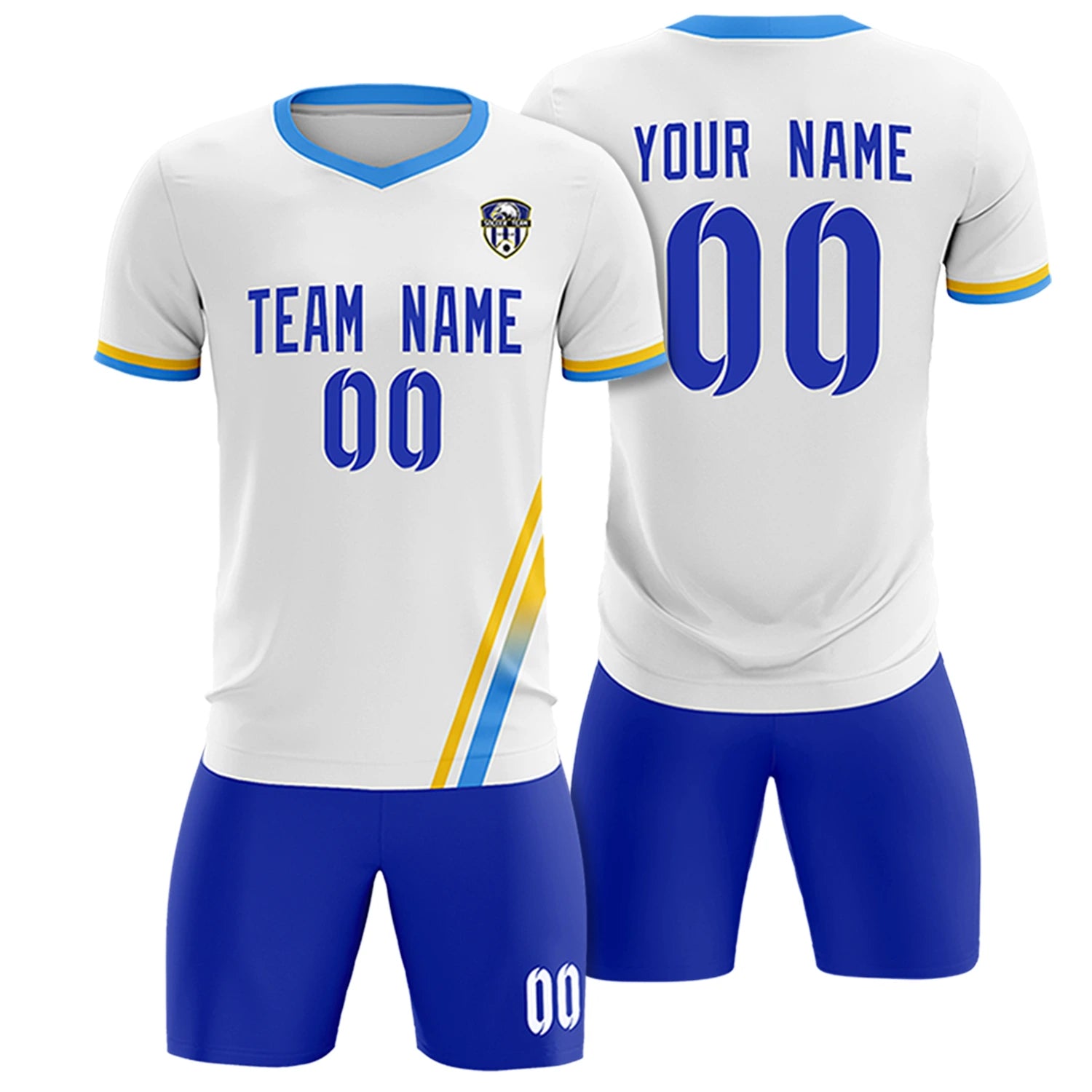 Custom White Gold01-Powder Blue Gradient Fashion Sportswear Soccer Sets Jersey